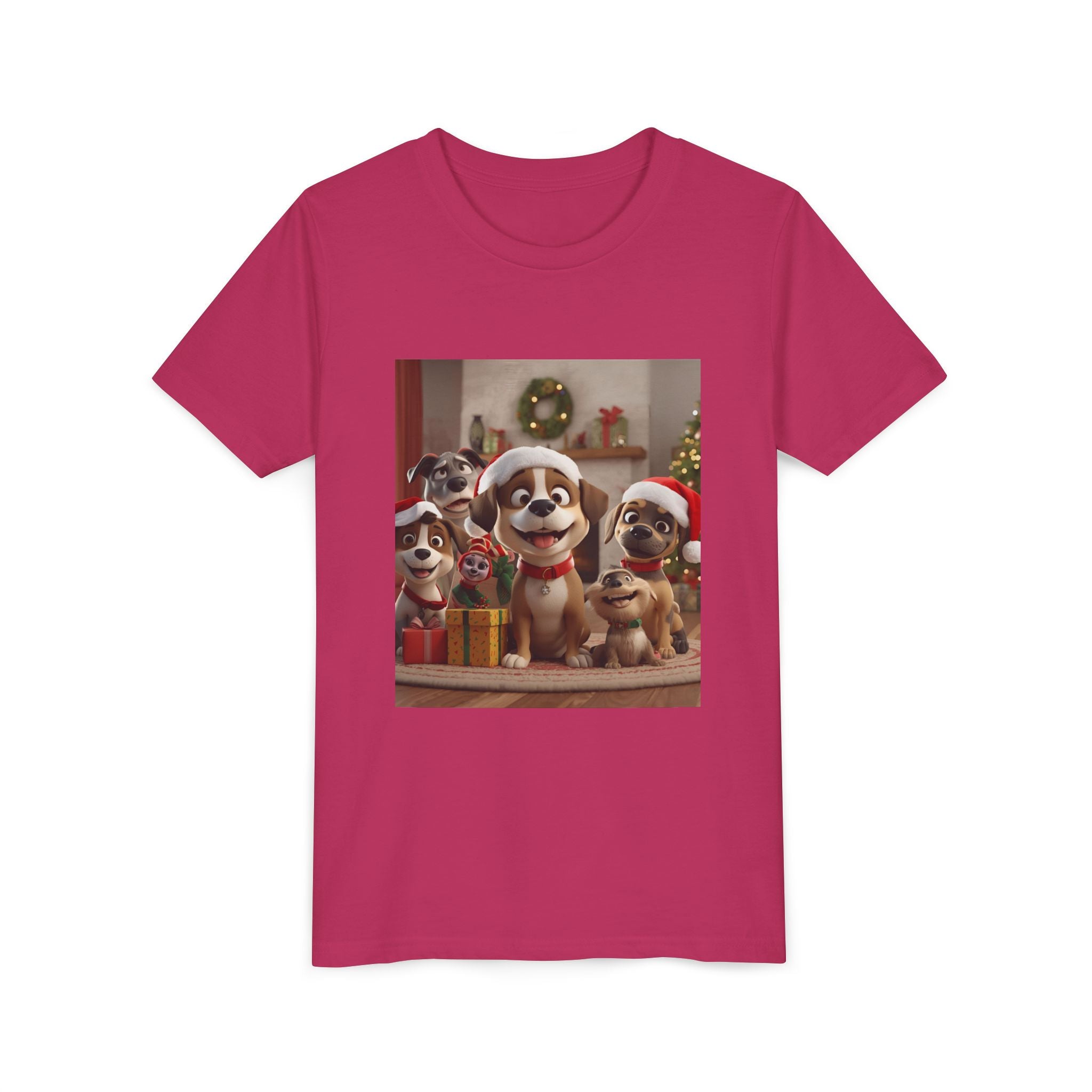 Cute Festive Christmas Dog Youth Short Sleeve Tee