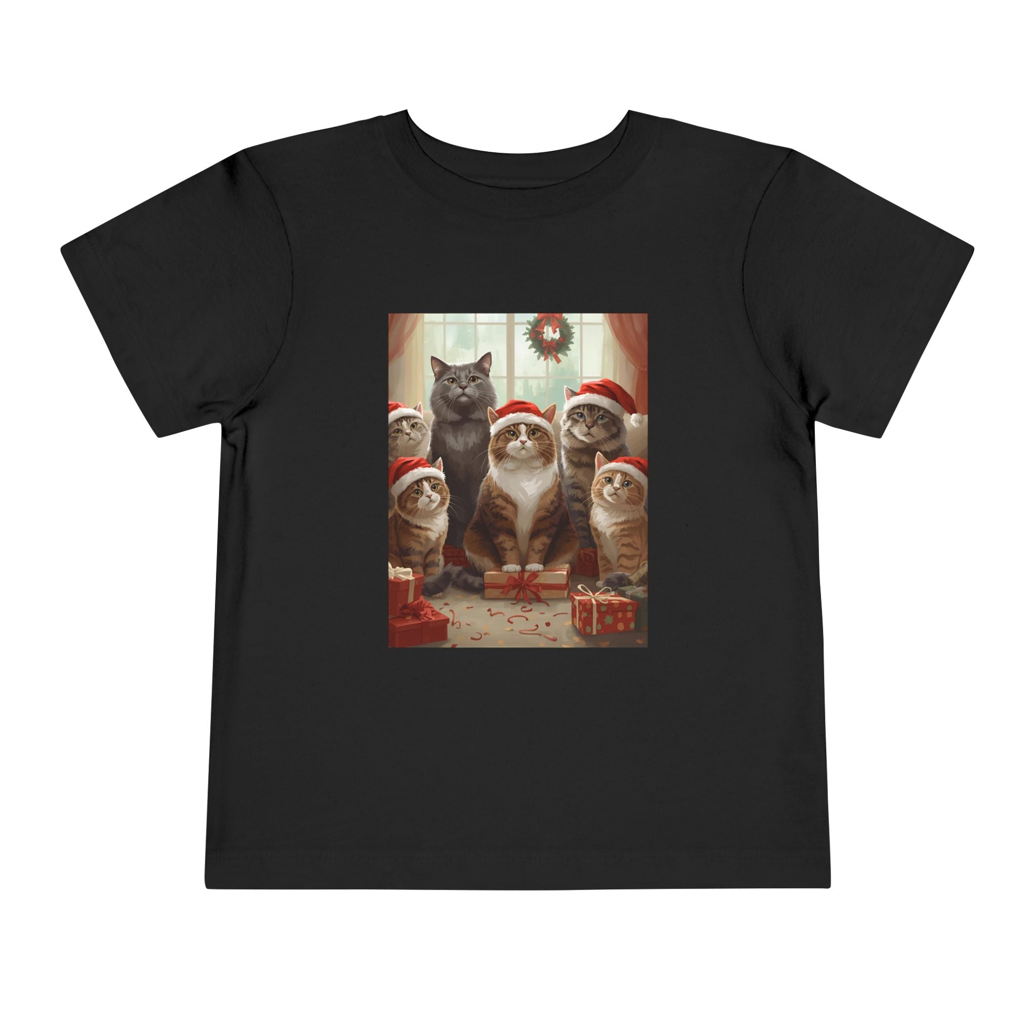 Cute Festive Christmas Cat Toddler Short Sleeve Tee