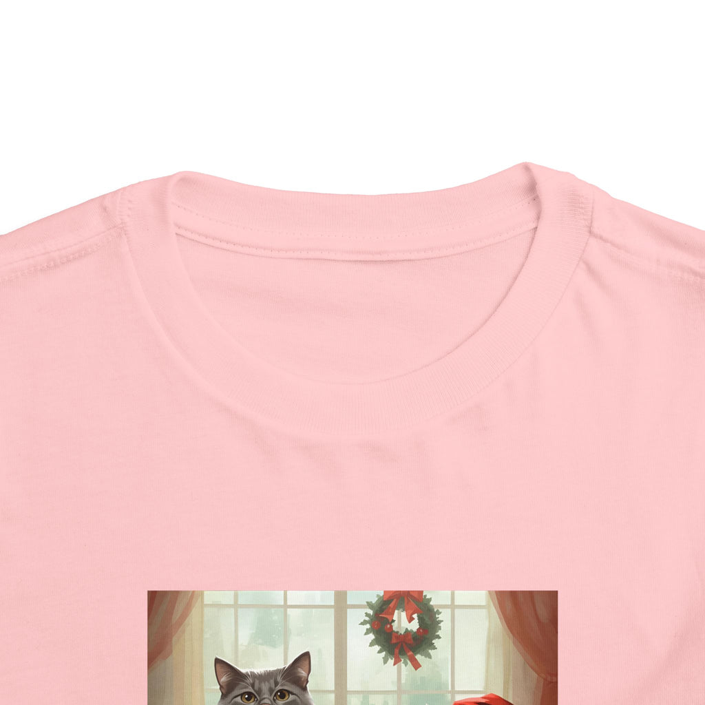 Cute Festive Christmas Cat Toddler Short Sleeve Tee