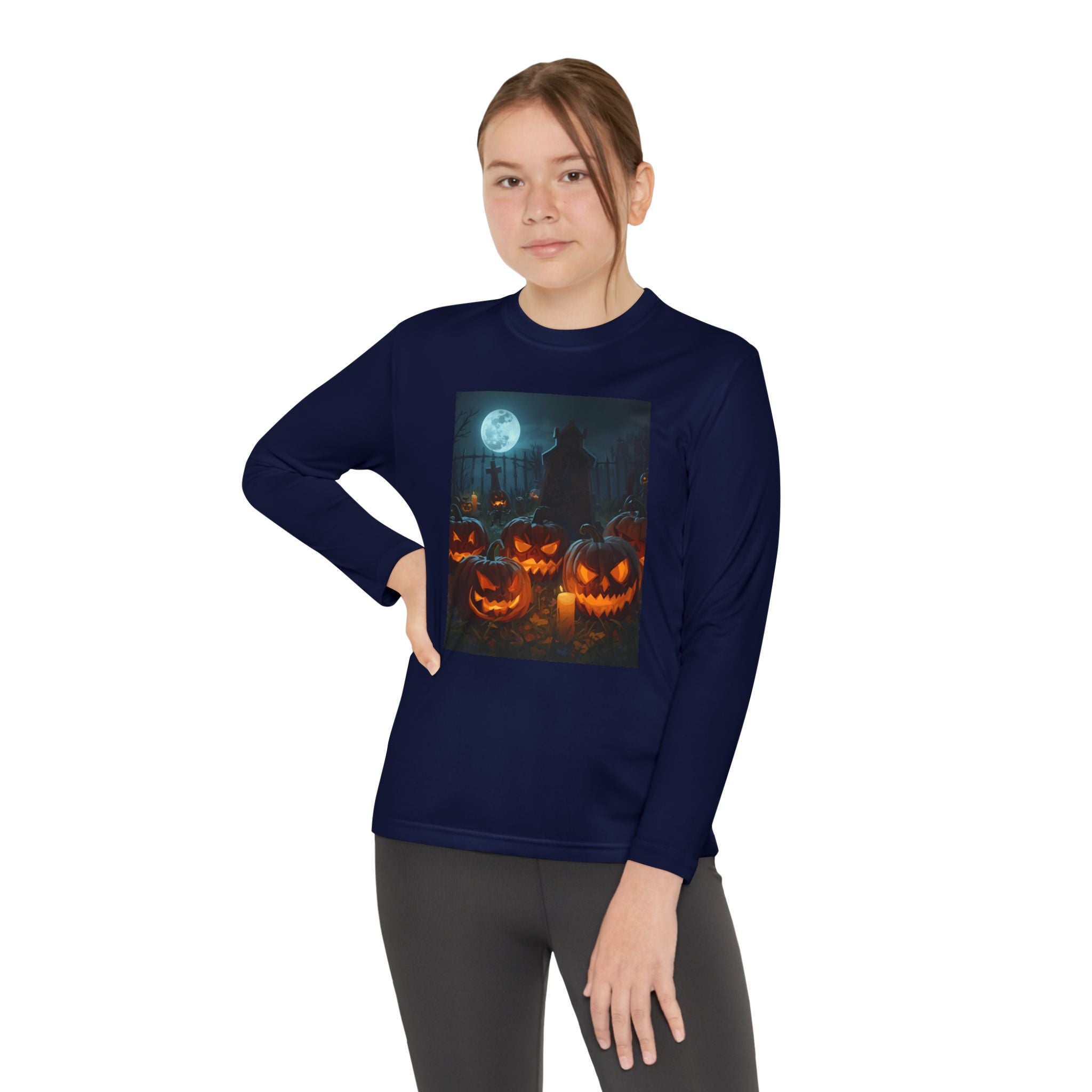 Spooky Halloween Pumpkin Youth Long Sleeve Competitor Tee