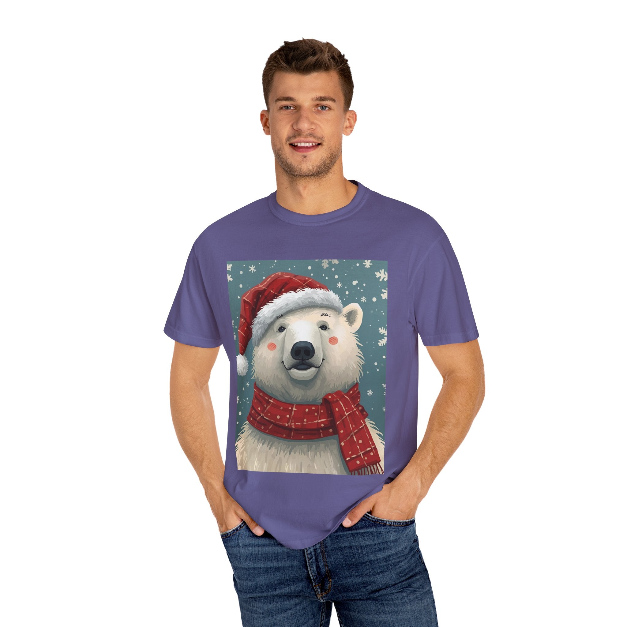 Festive Polar Bear T-Shirt, Christmas Tee, Winter Apparel, Holiday Shirt, Gift Idea, Unisex Graphic Tee