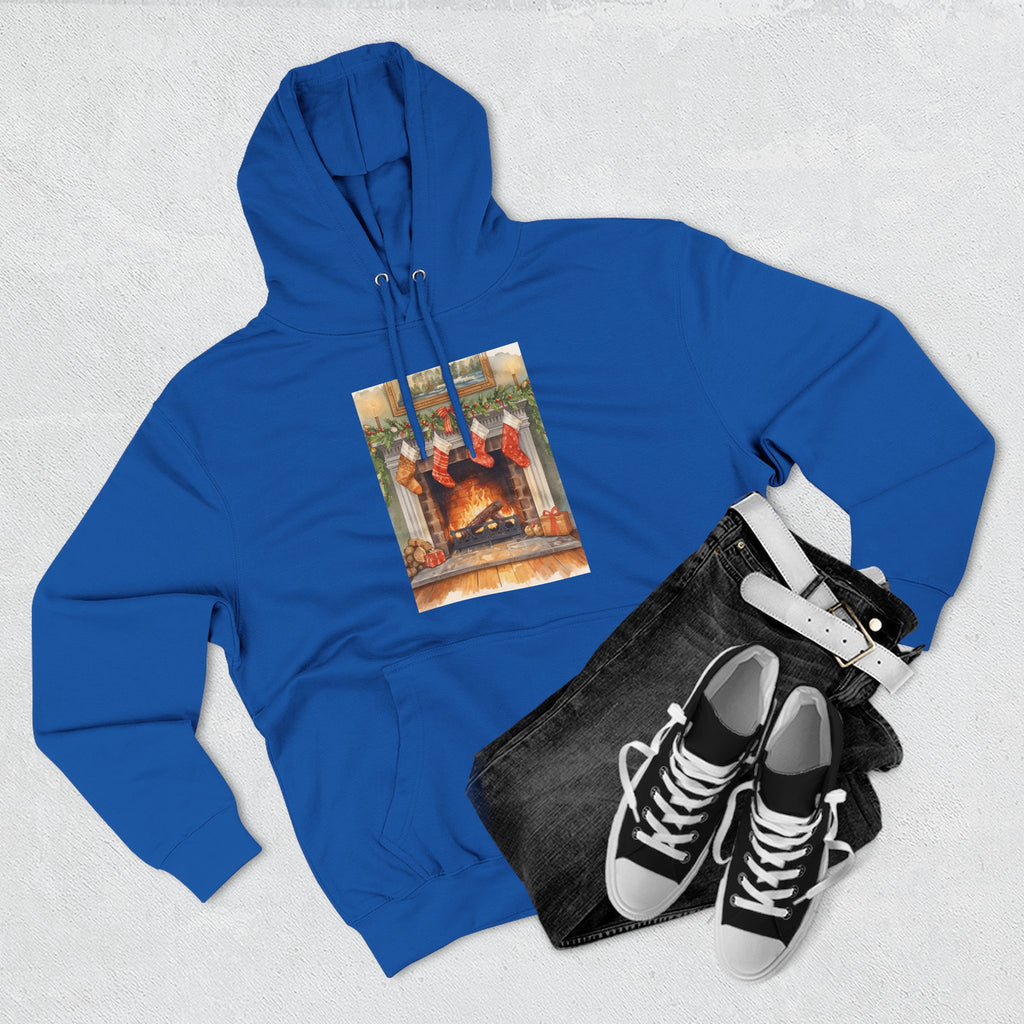 Christmas Stocking Fireplace Three-Panel Fleece Hoodie