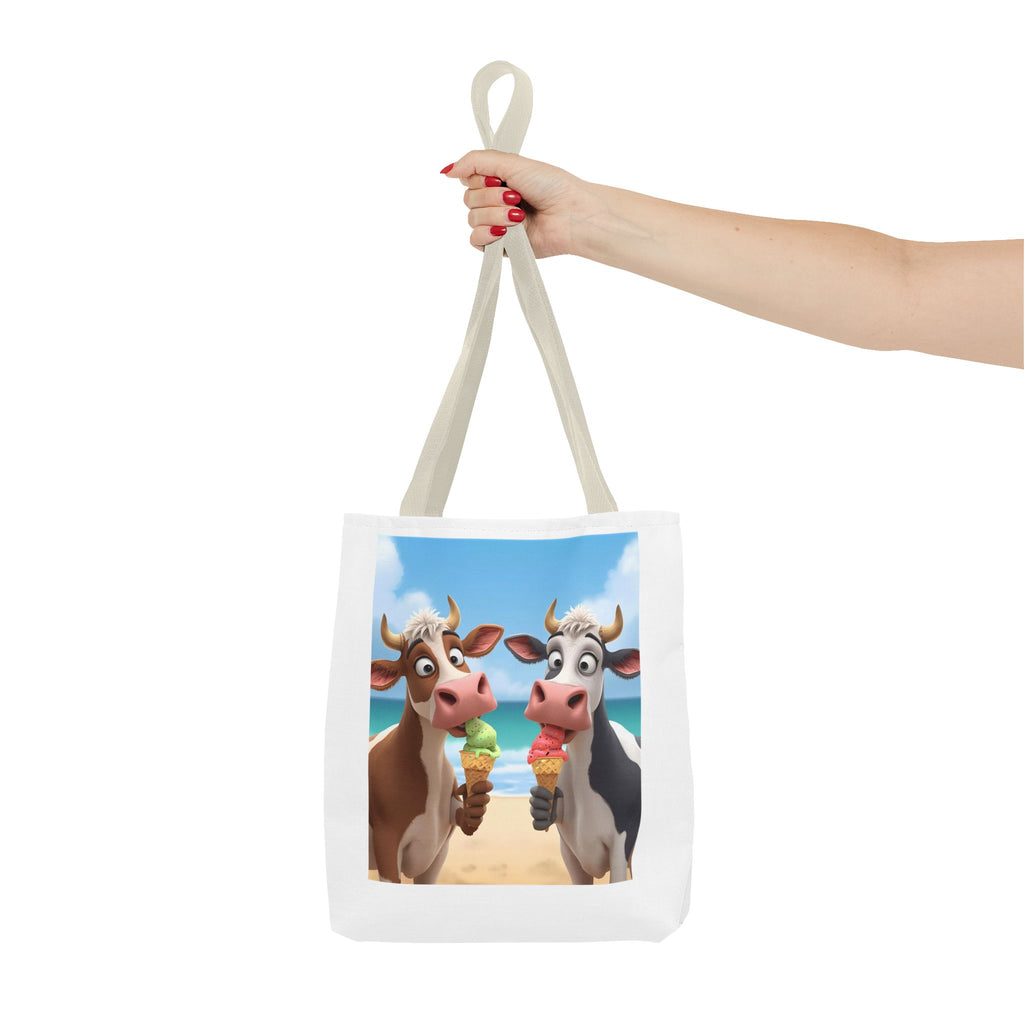 Fun Cartoon Cow Tote Bag for Ice Cream Lovers, Cute Beach Bag, Animal Lover Gift, Summer Accessory, AOP Design