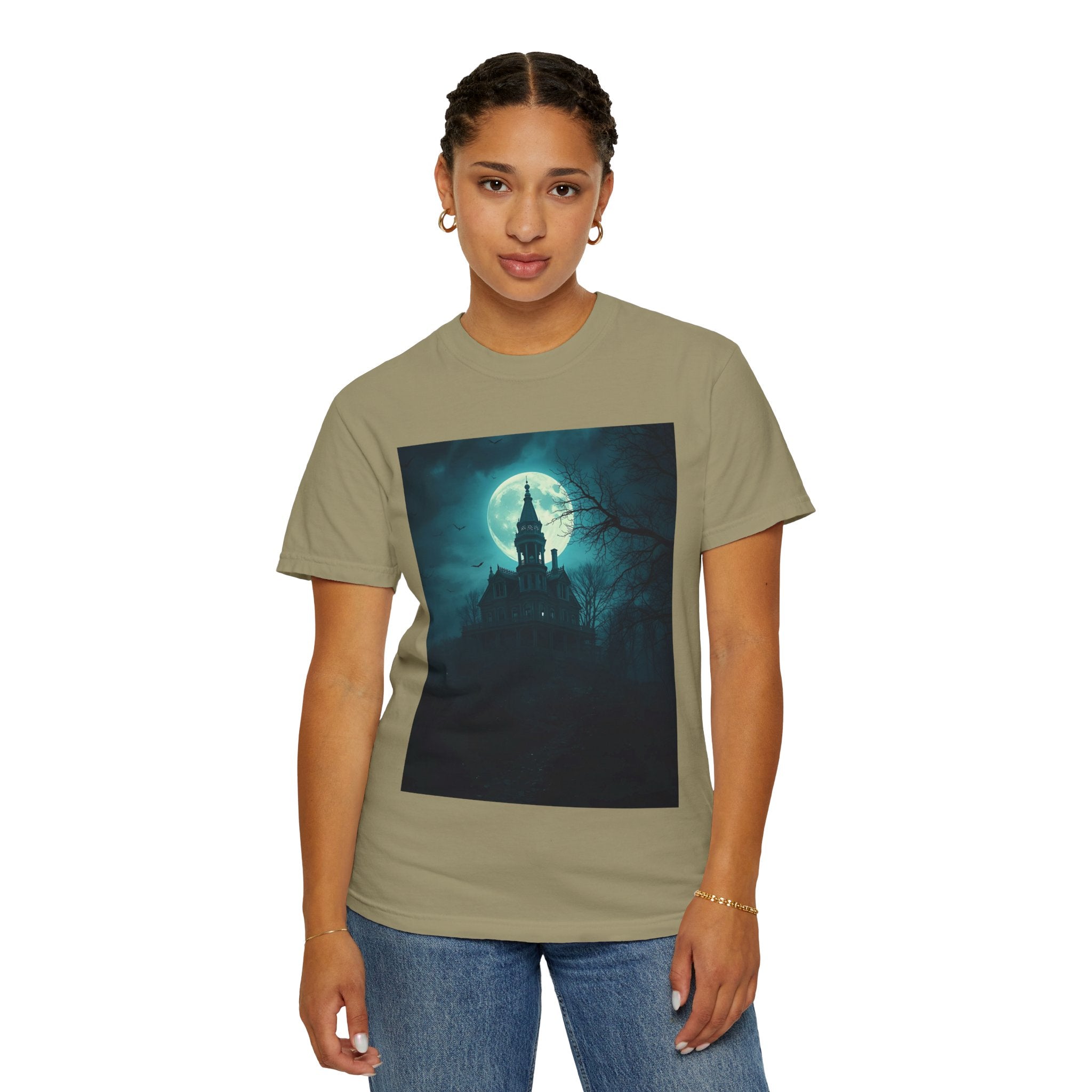 Haunted Moonlit Castle Unisex T-shirt, Gothic Tee, Halloween Apparel, Vintage Style Shirt, Alternative Fashion, Spooky Gift