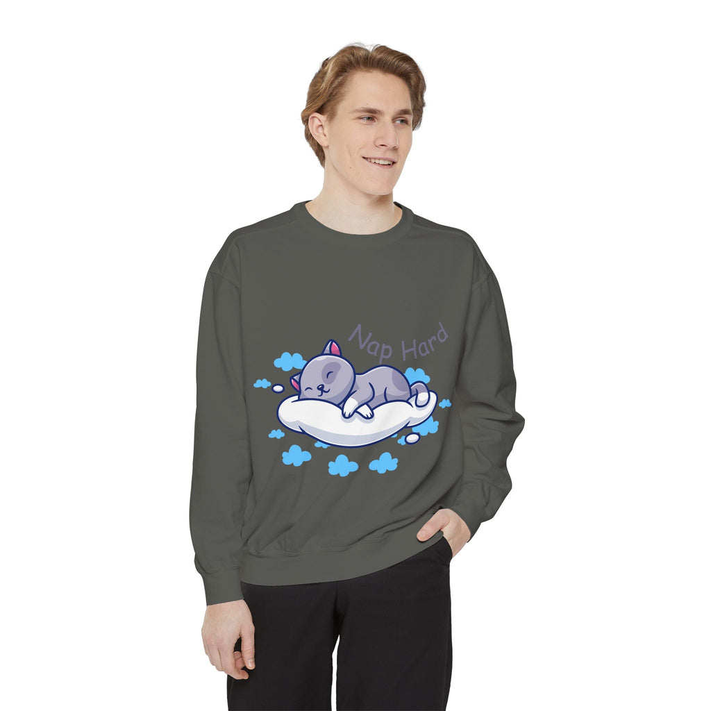Cozy Cat Nap Hard Unisex Garment-Dyed Sweatshirt