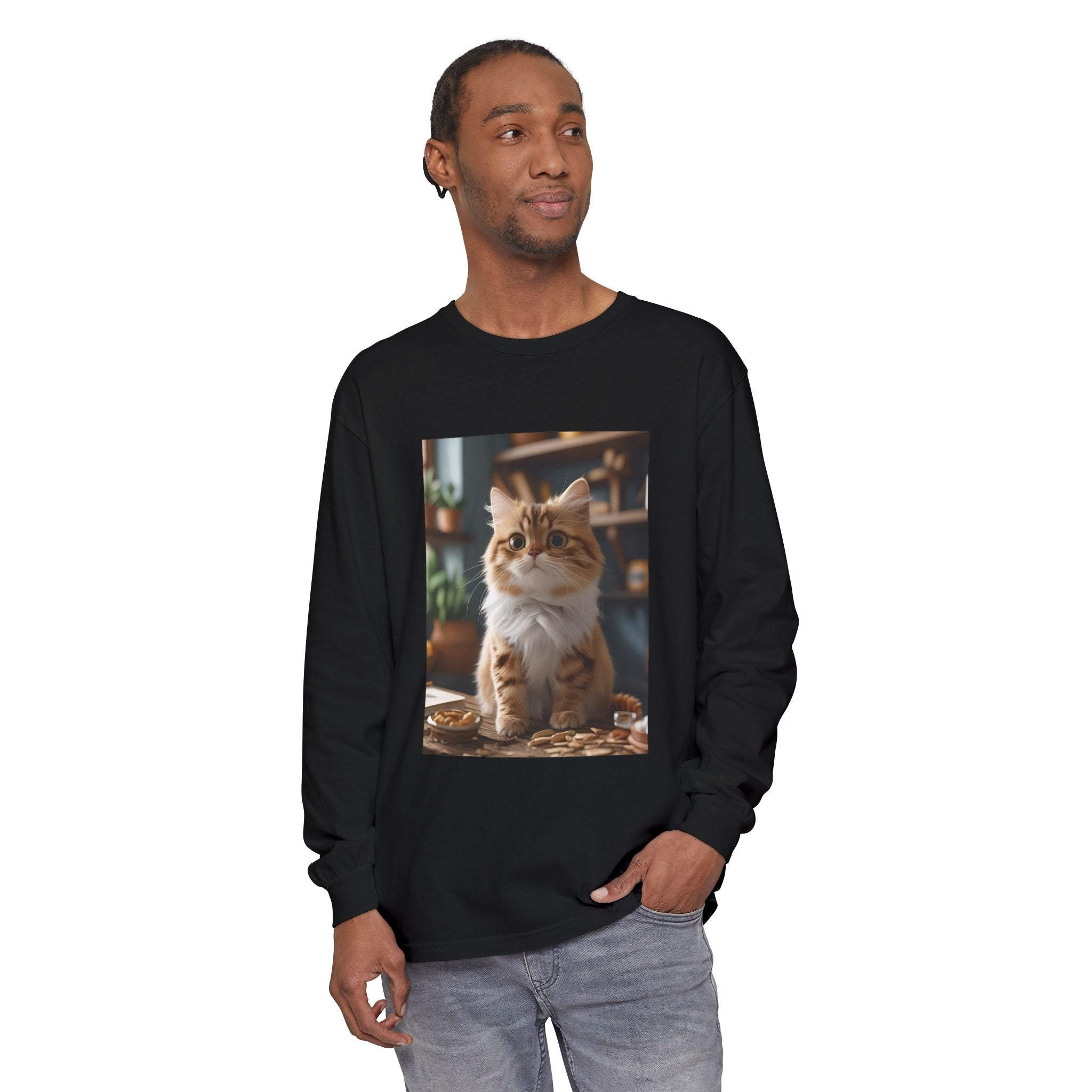 Cute Cat Unisex Garment-dyed Long Sleeve T-Shirt