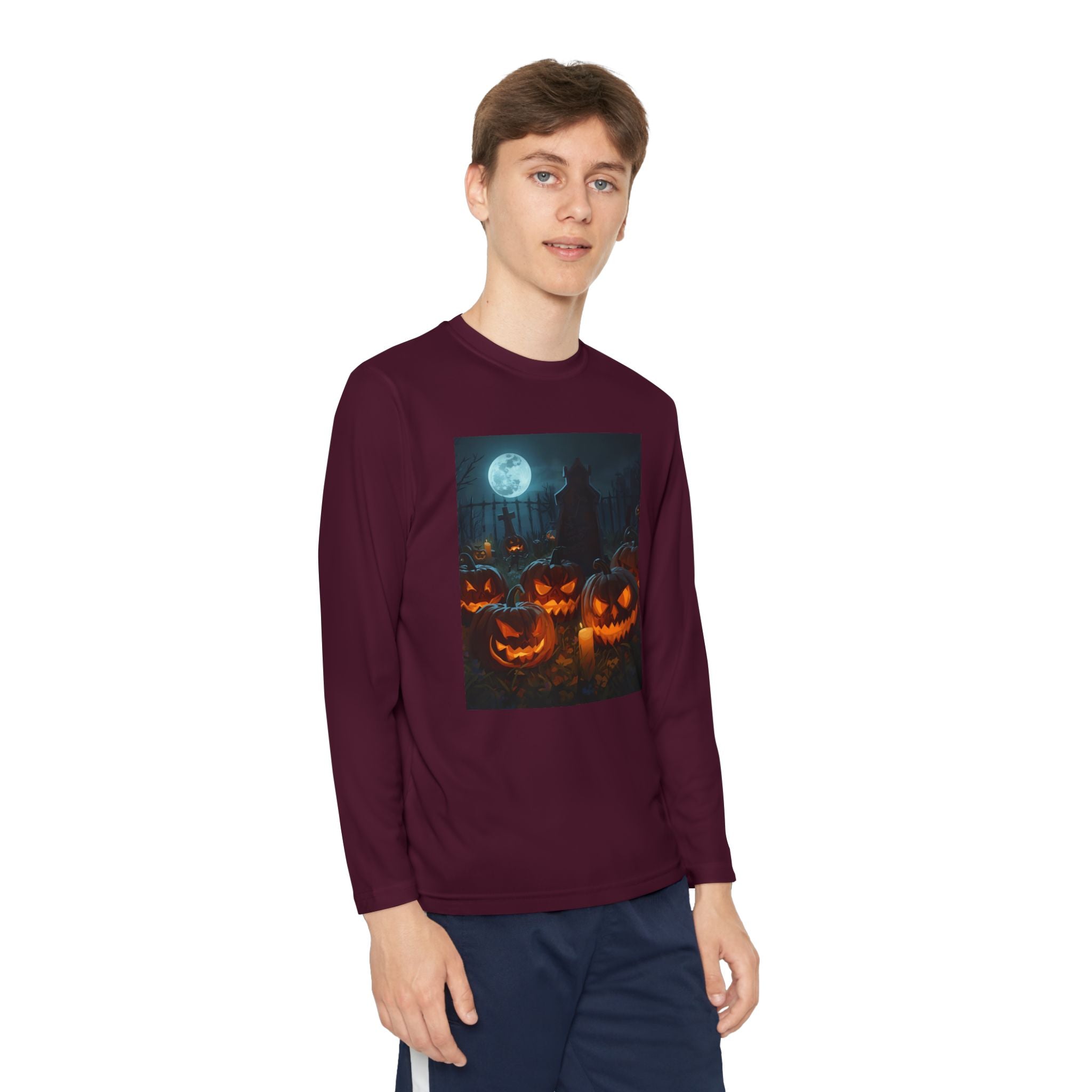 Spooky Halloween Pumpkin Youth Long Sleeve Competitor Tee