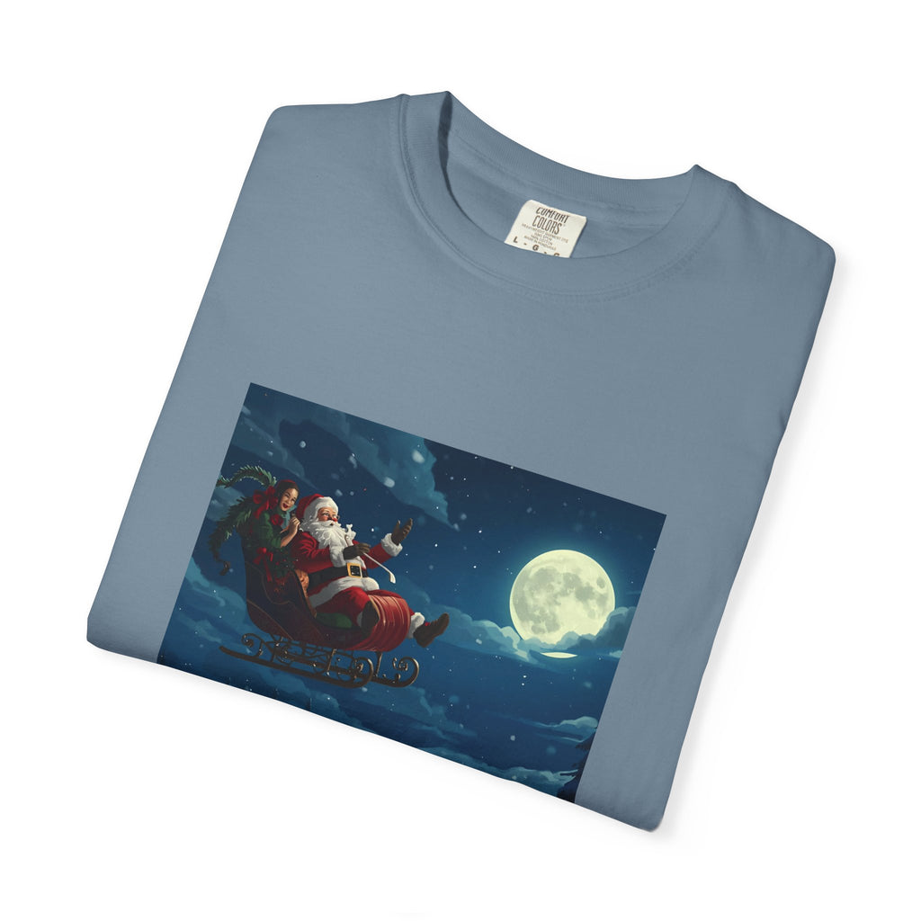 Christmas Santa Sleigh Unisex Garment-Dyed T-shirt