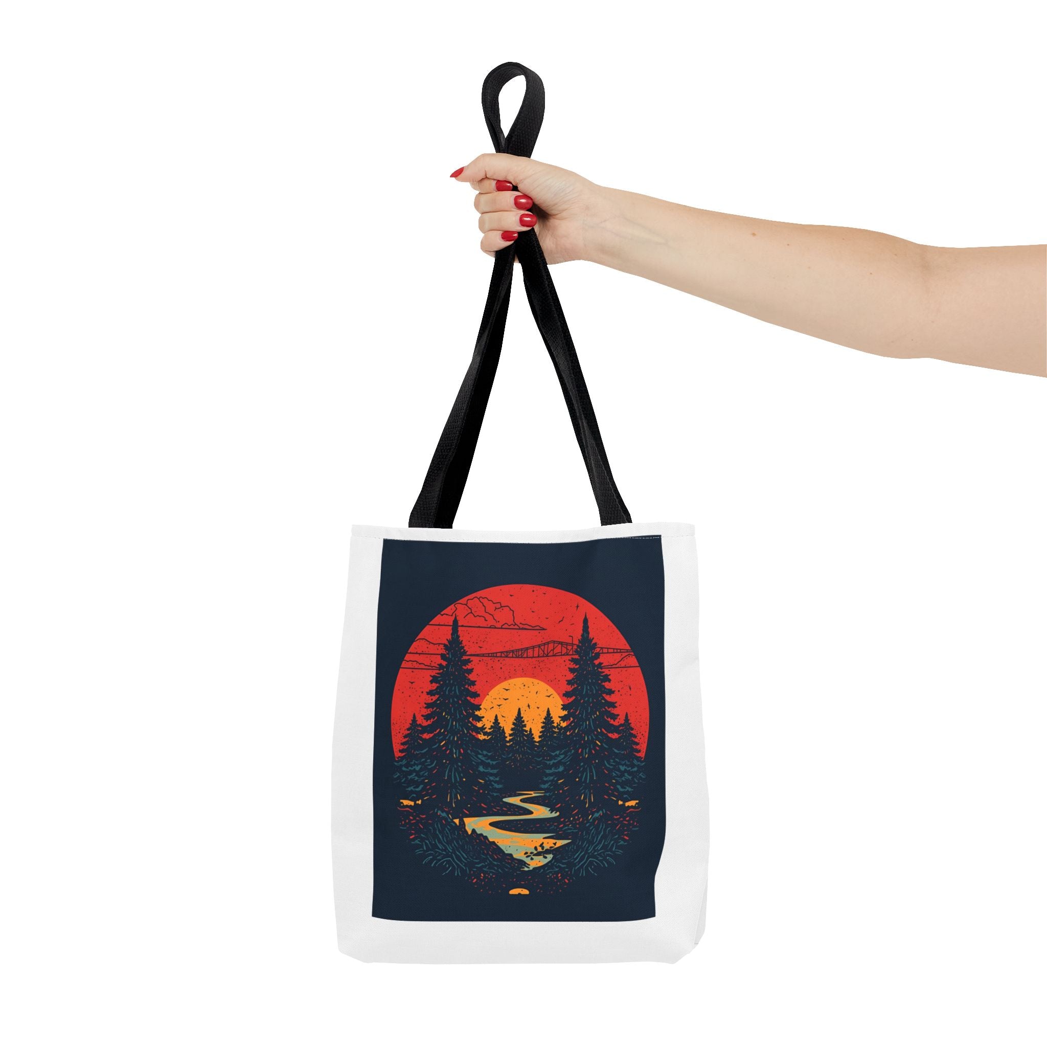 Nature-Inspired Tote Bag, Eco-Friendly Shopping Bag, Sunset Forest Design, Travel Companion, Gift for Outdoors Lovers, Stylish Everyday Bag