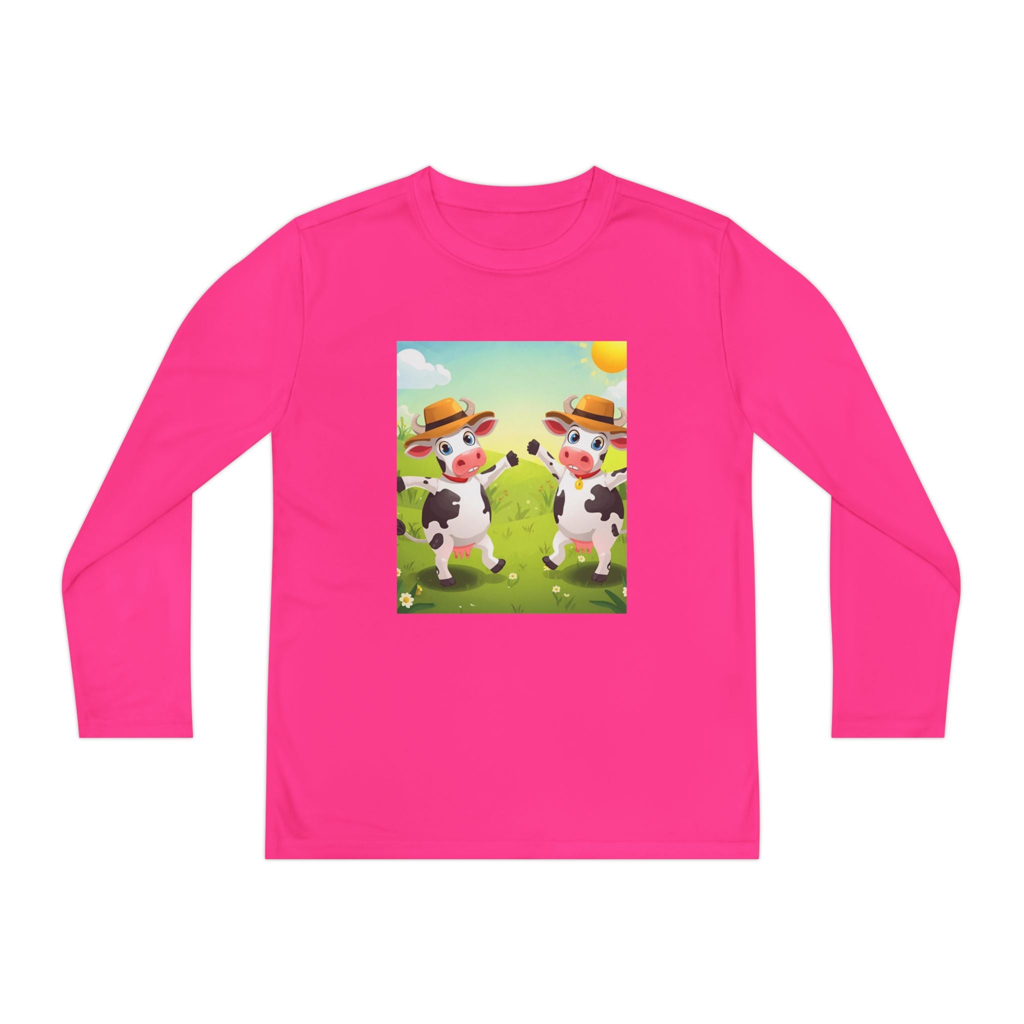 Cute Cows Farm Fun Youth Long Sleeve Competitor Tee