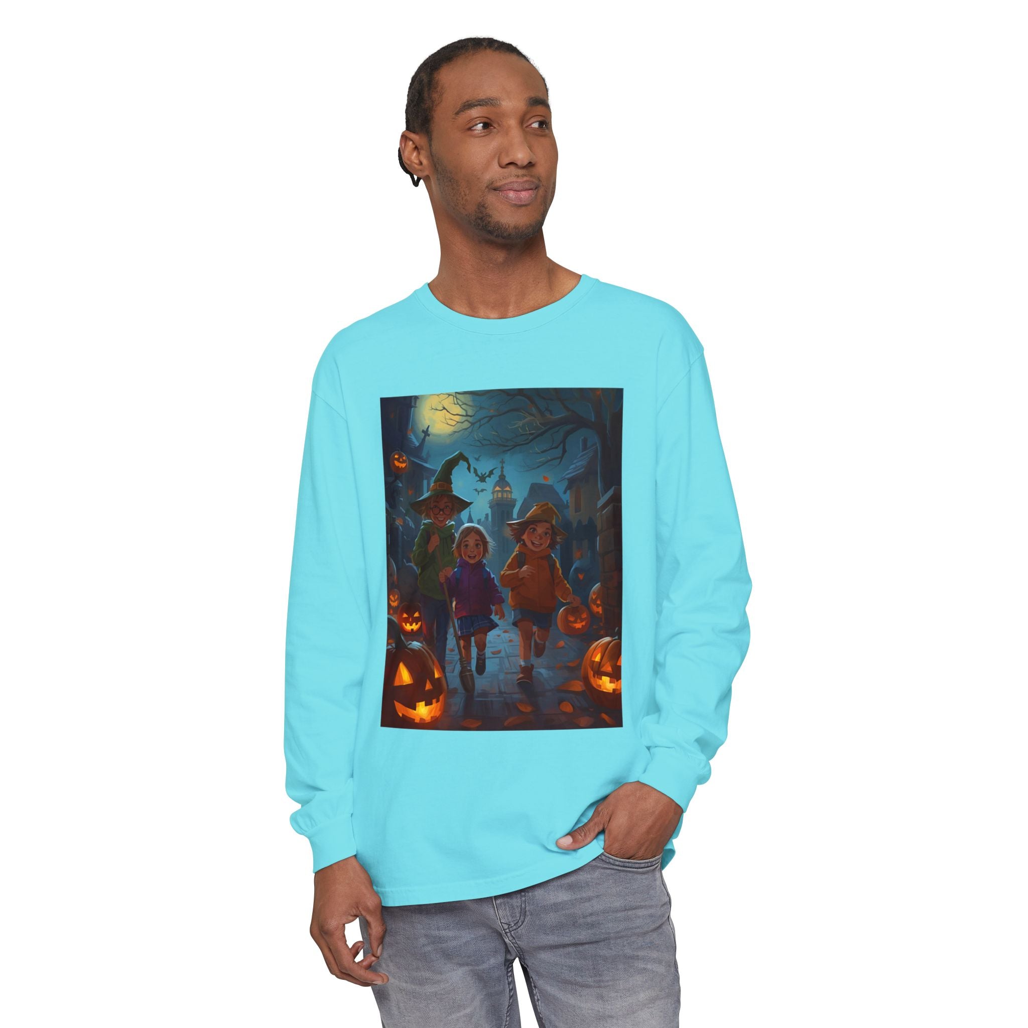 Halloween Themed Unisex Long Sleeve T-Shirt, Spooky Autumn Apparel, Trick-or-Treat Shirt, Fall Fashion, Casual Halloween Outfits