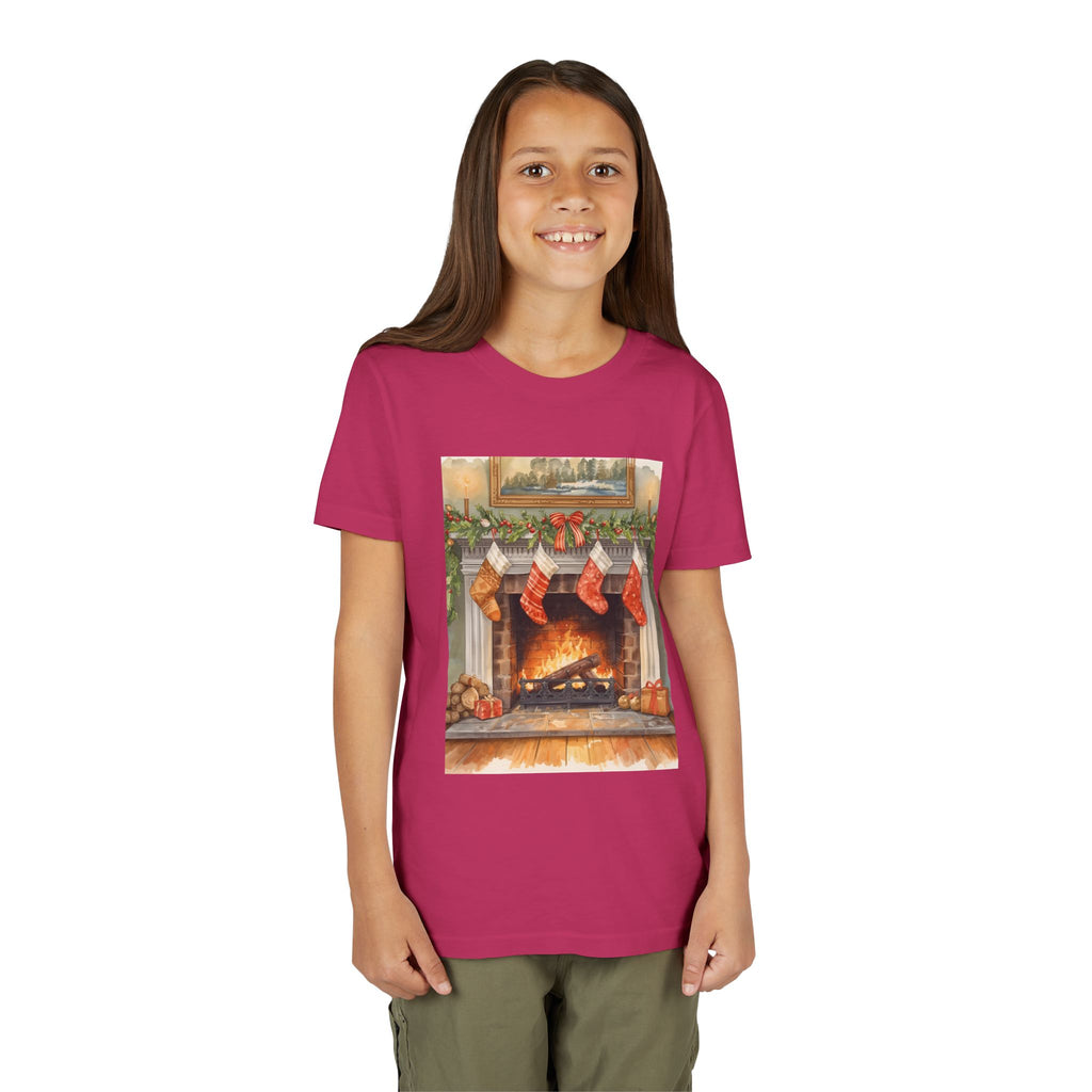 Christmas Stocking Fireplace Youth Short Sleeve Tee