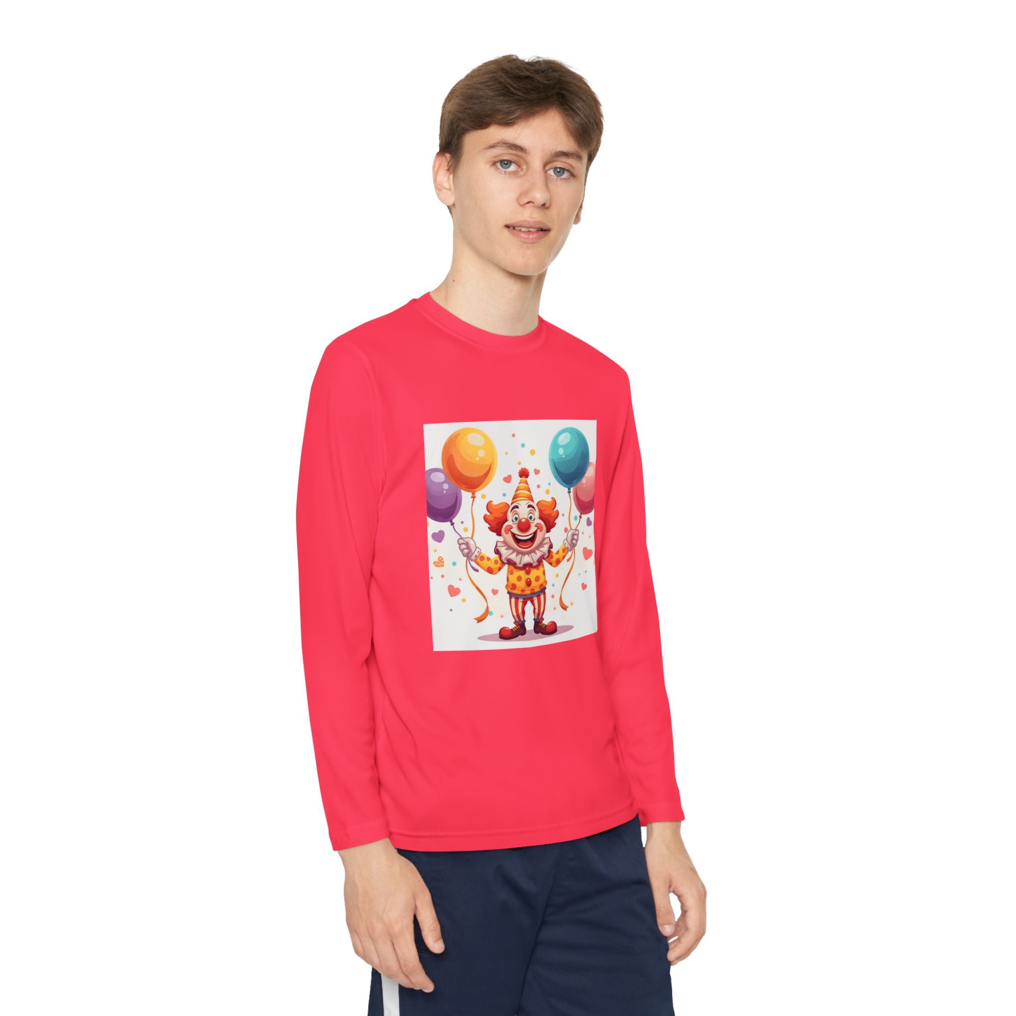 Birthday Clown With Balloons Youth Long Sleeve Competitor Tee