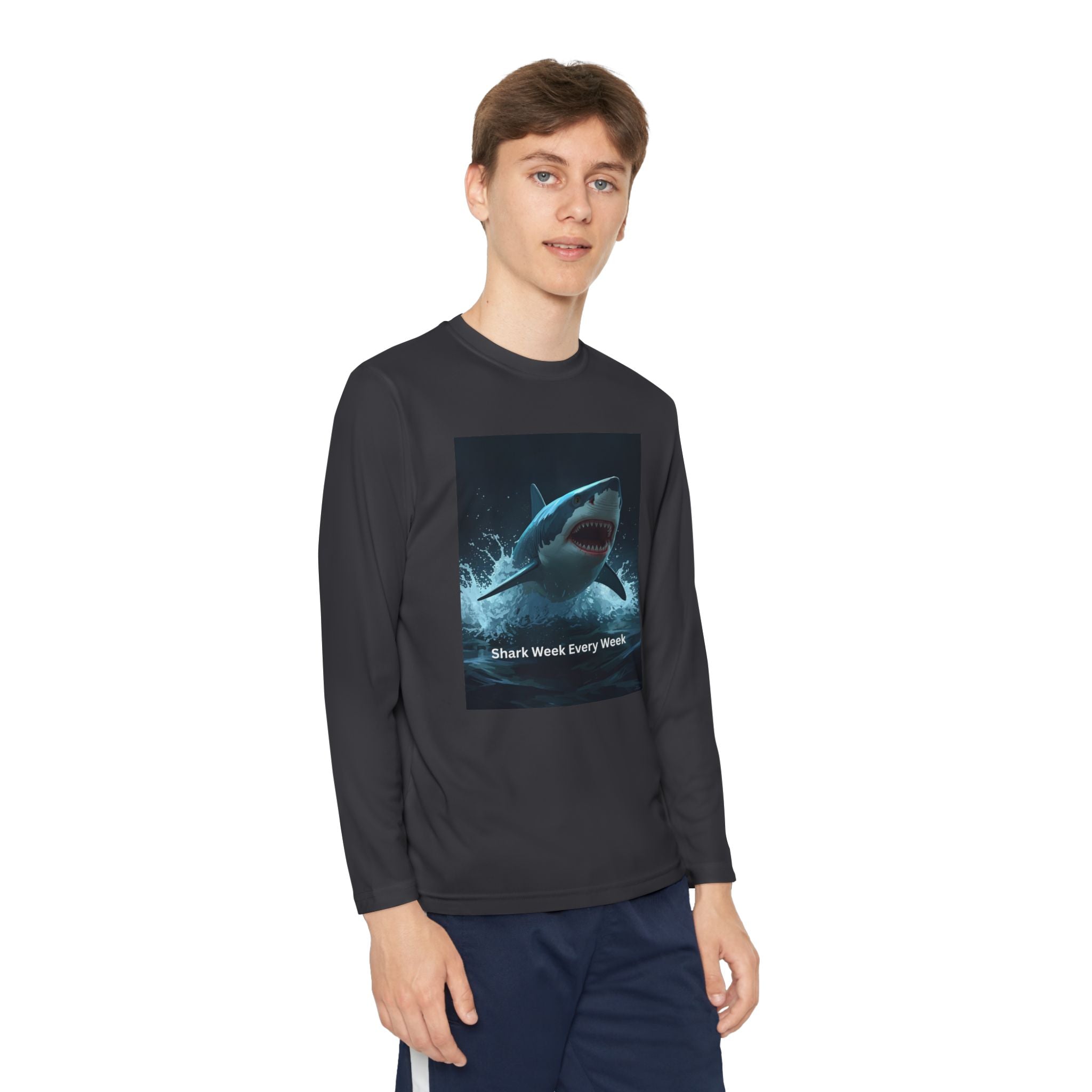 Shark Week Youth Long Sleeve Tee - Funny Ocean Shirt, Kids Gift, Summer Wear, Cool Tee, Swim Shirt, Beach Apparel