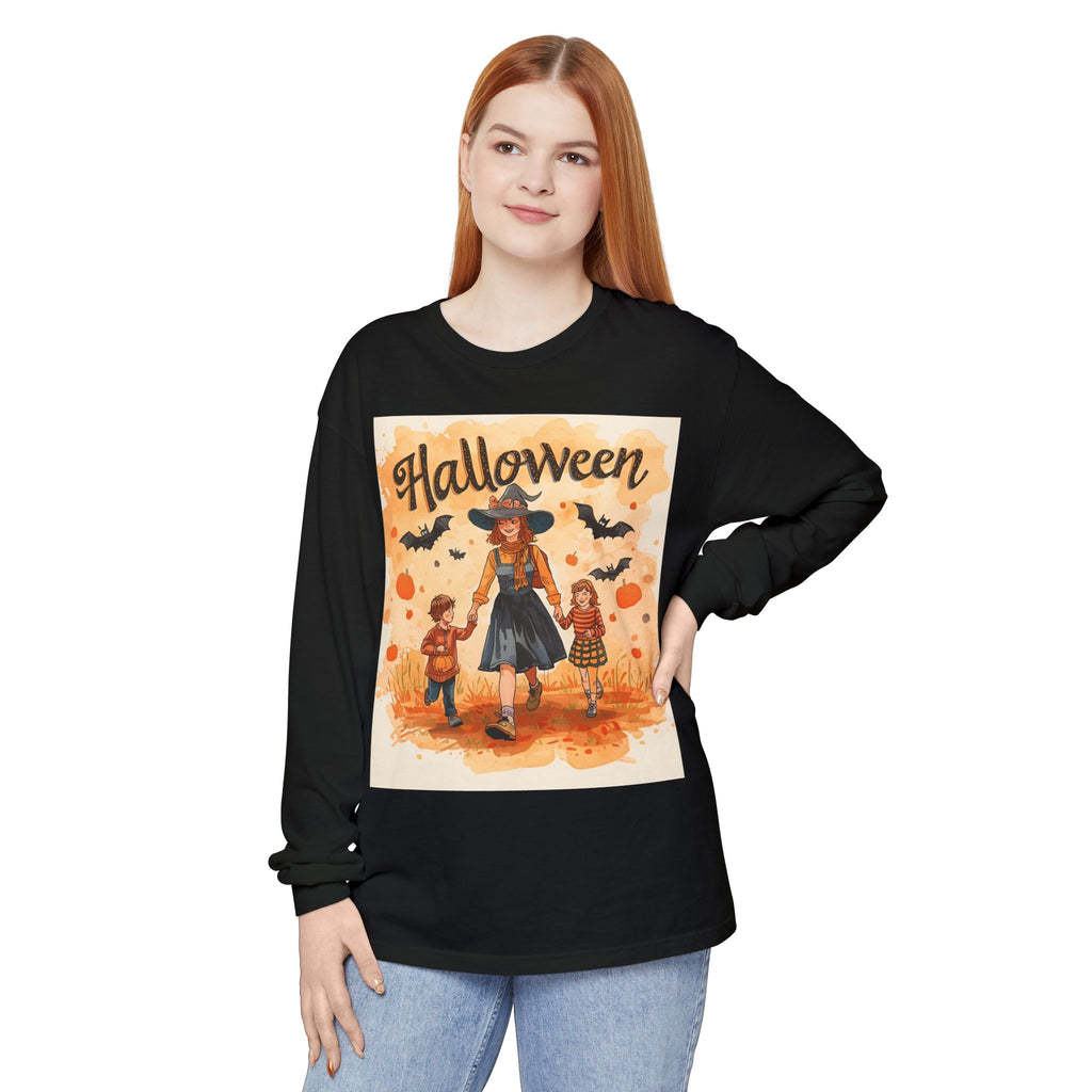 Halloween Themed Mom And Children Unisex Garment-dyed Long Sleeve T-Shirt