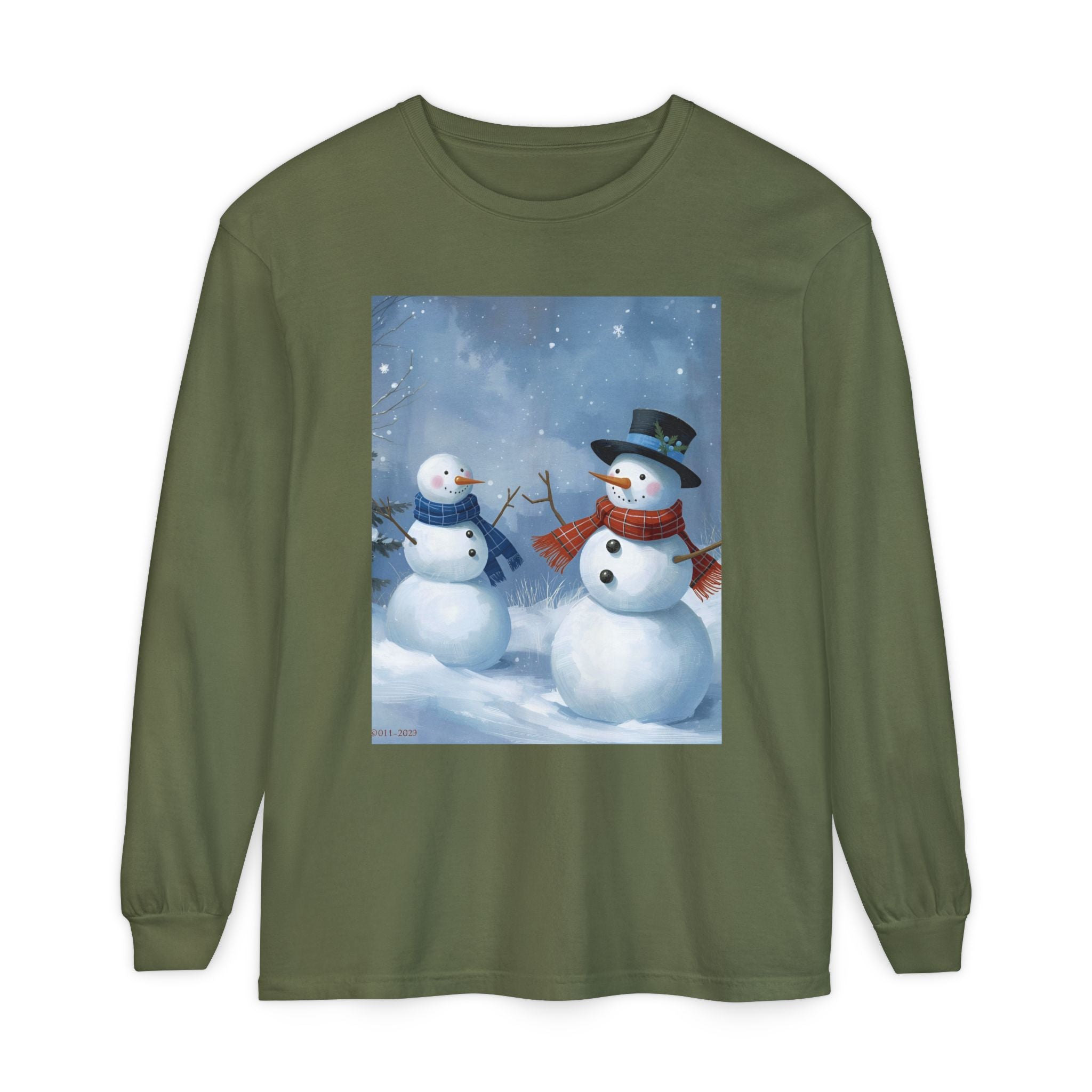 Christmas Snowman Family Unisex Garment-dyed Long Sleeve T-Shirt