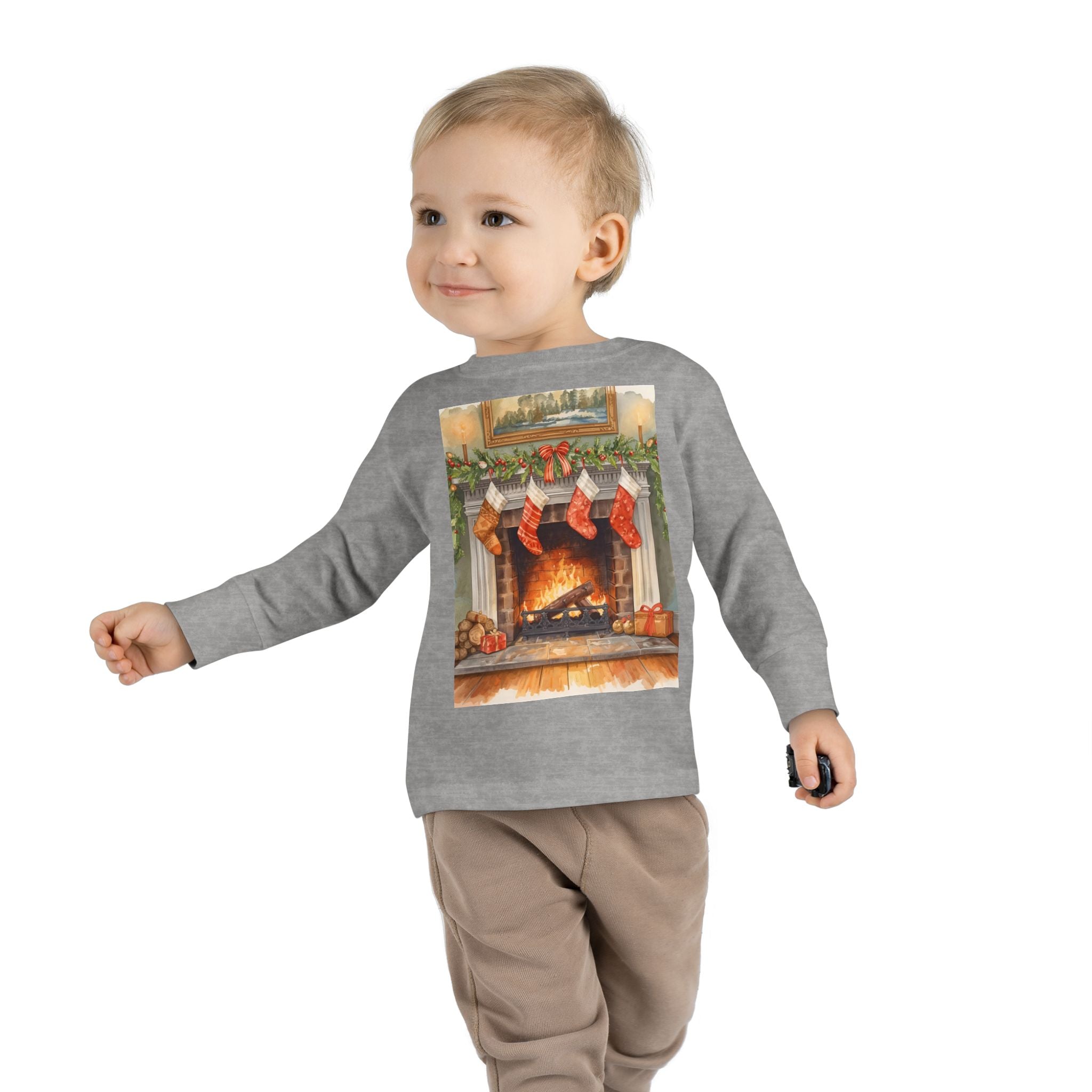 Christmas Stocking Fireplace Toddler Long Sleeve Tee