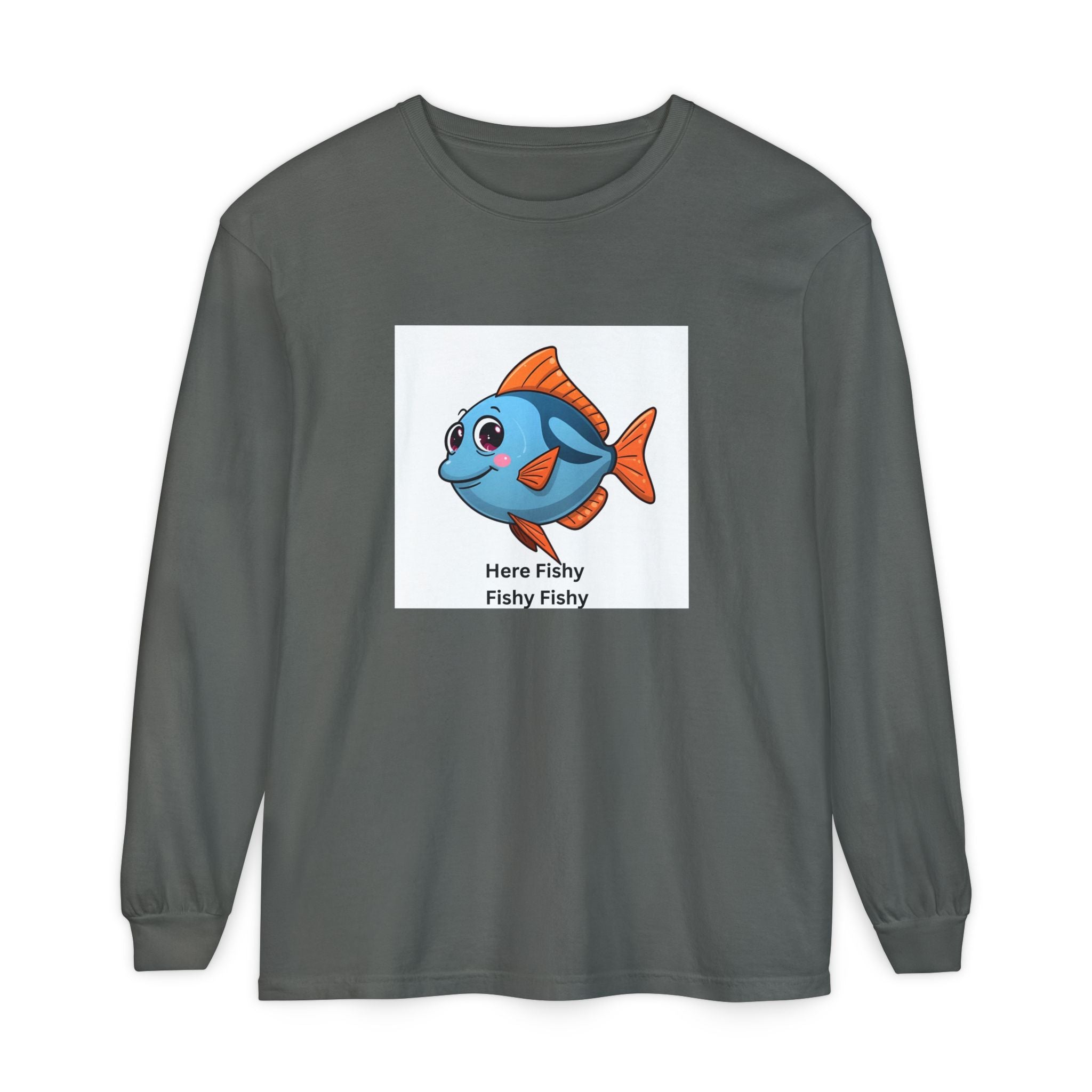 Here Fish Fishy Fishy Unisex Garment-dyed Long Sleeve T-Shirt