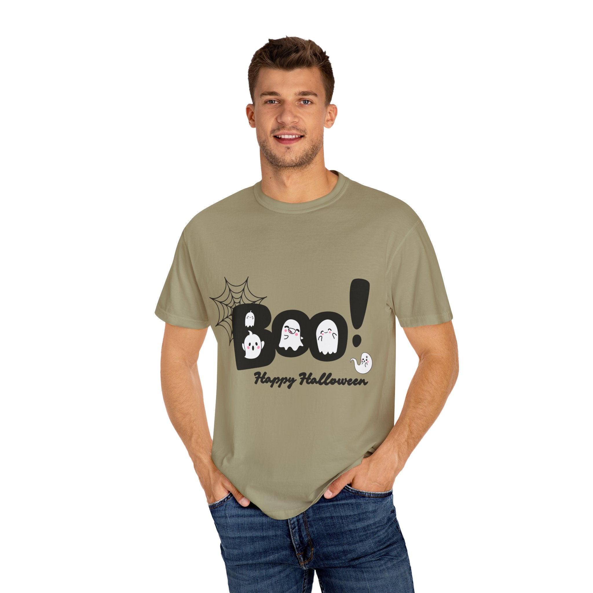 Halloween Boo T-Shirt, Unisex Garment-Dyed Tee, Spooky Costume, Fall Apparel, Trick or Treat Shirt, Ghost Print Top