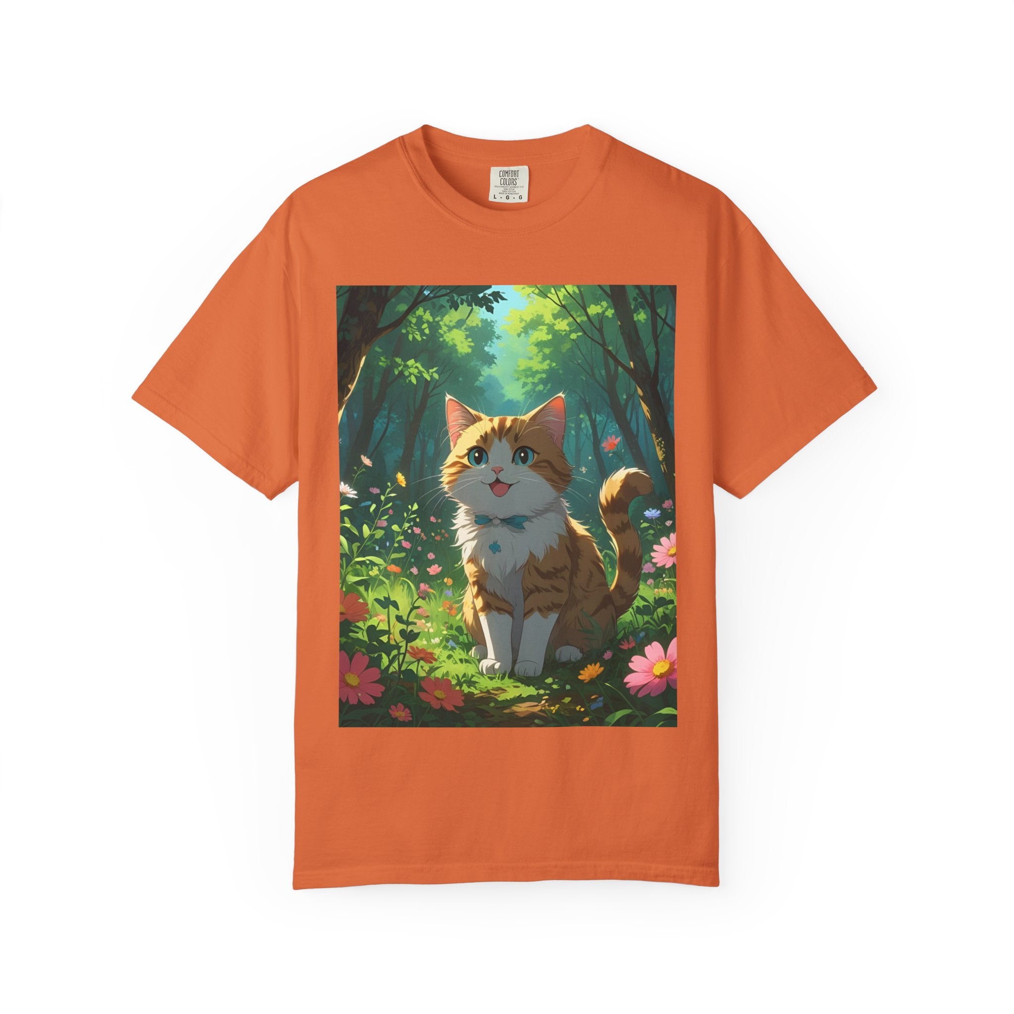Whimsical Cat In Forest T-Shirt | Nature Lover Gift, Cute Pet Shirt, Animal Art Tee, Summer Outfit, Eco-Friendly Fashion