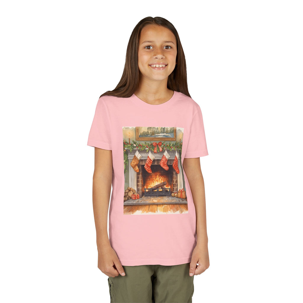 Christmas Stocking Fireplace Youth Short Sleeve Tee
