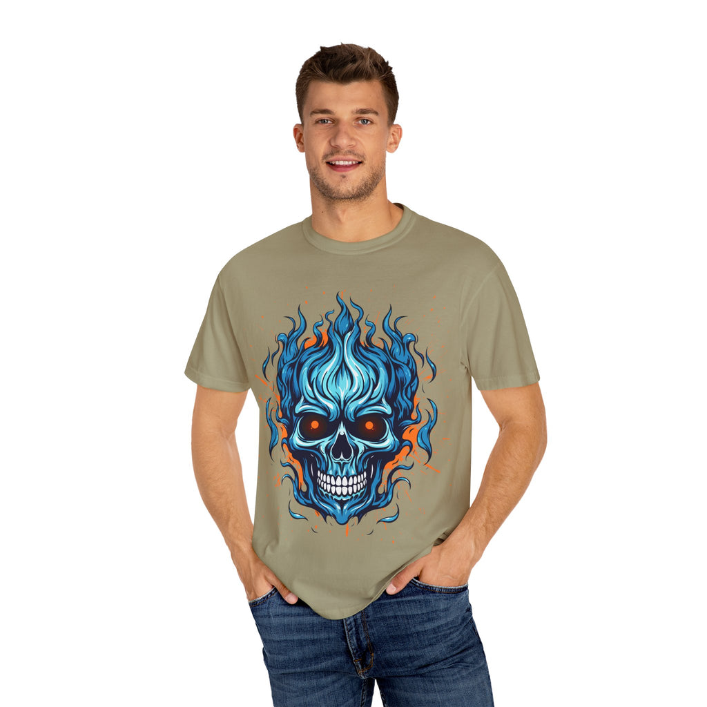 Flame Skull Graphic T-Shirt | Unisex Apparel for Rock Lovers, Halloween Costume, Edgy Style, Concert Fashion, Gift for Him/Her