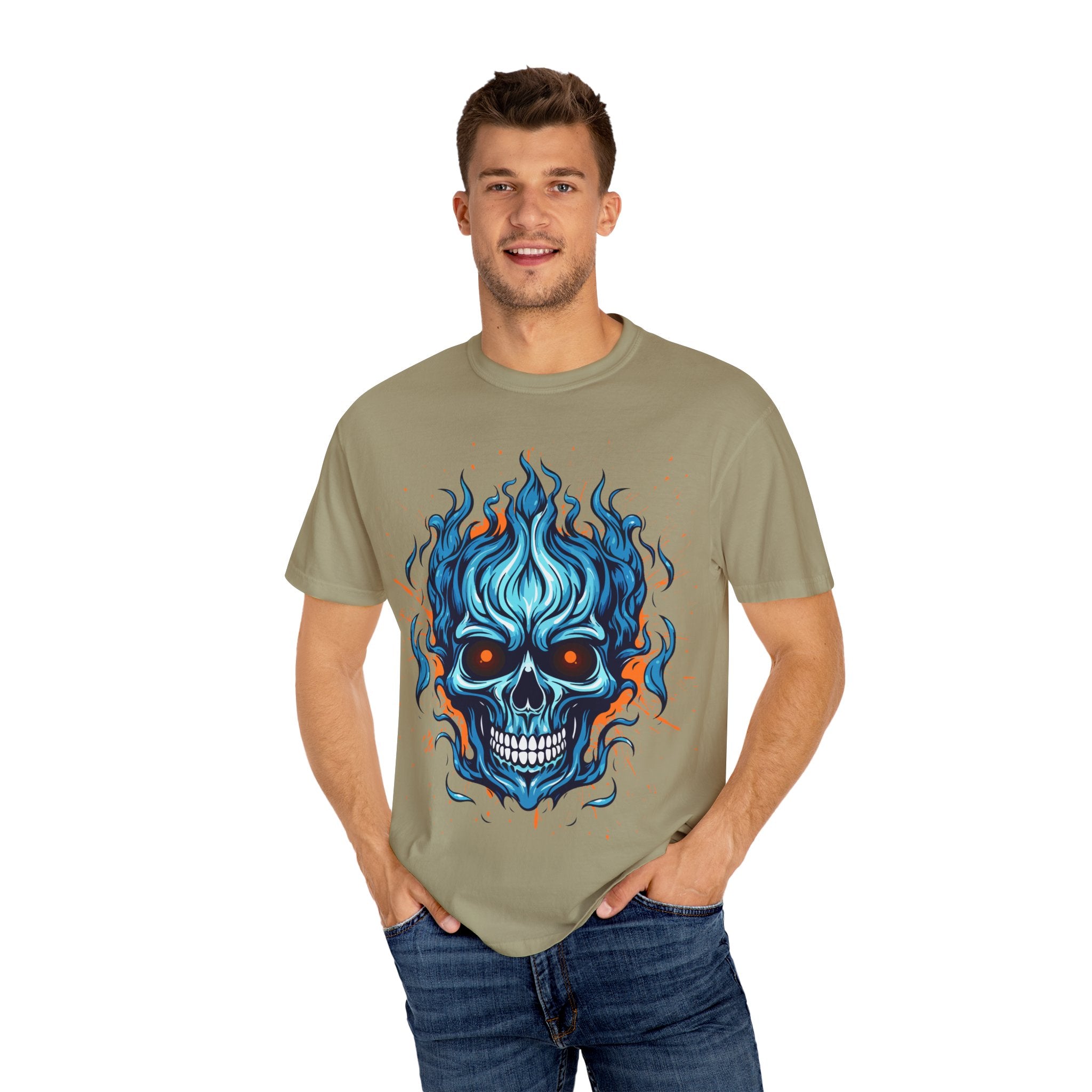 Flame Skull Graphic T-Shirt | Unisex Apparel for Rock Lovers, Halloween Costume, Edgy Style, Concert Fashion, Gift for Him/Her