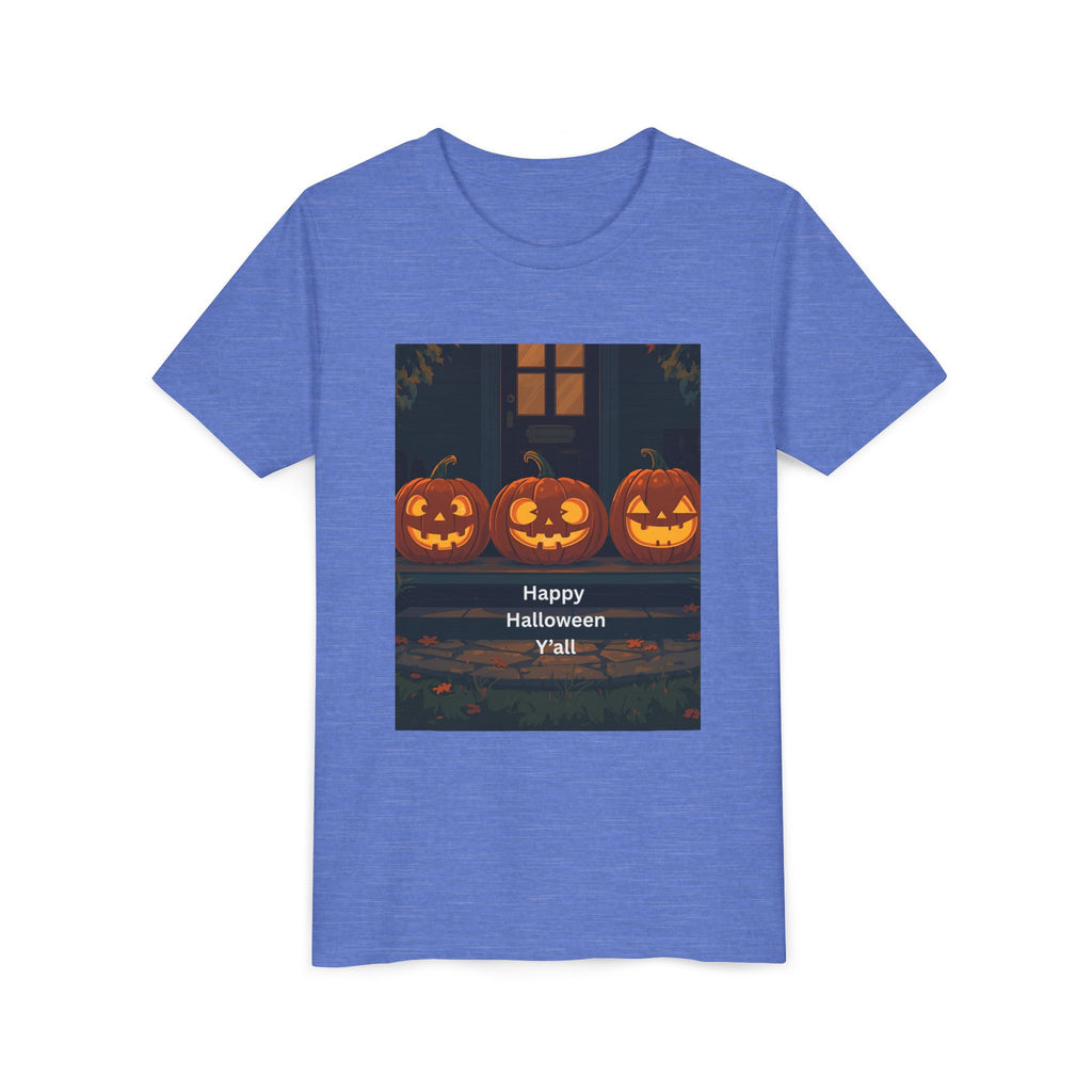Halloween Pumpkin Youth Tee, Jack-o'-lantern Shirt, Trick or Treat Apparel, Spooky Kids T-Shirt, Halloween Costume Top