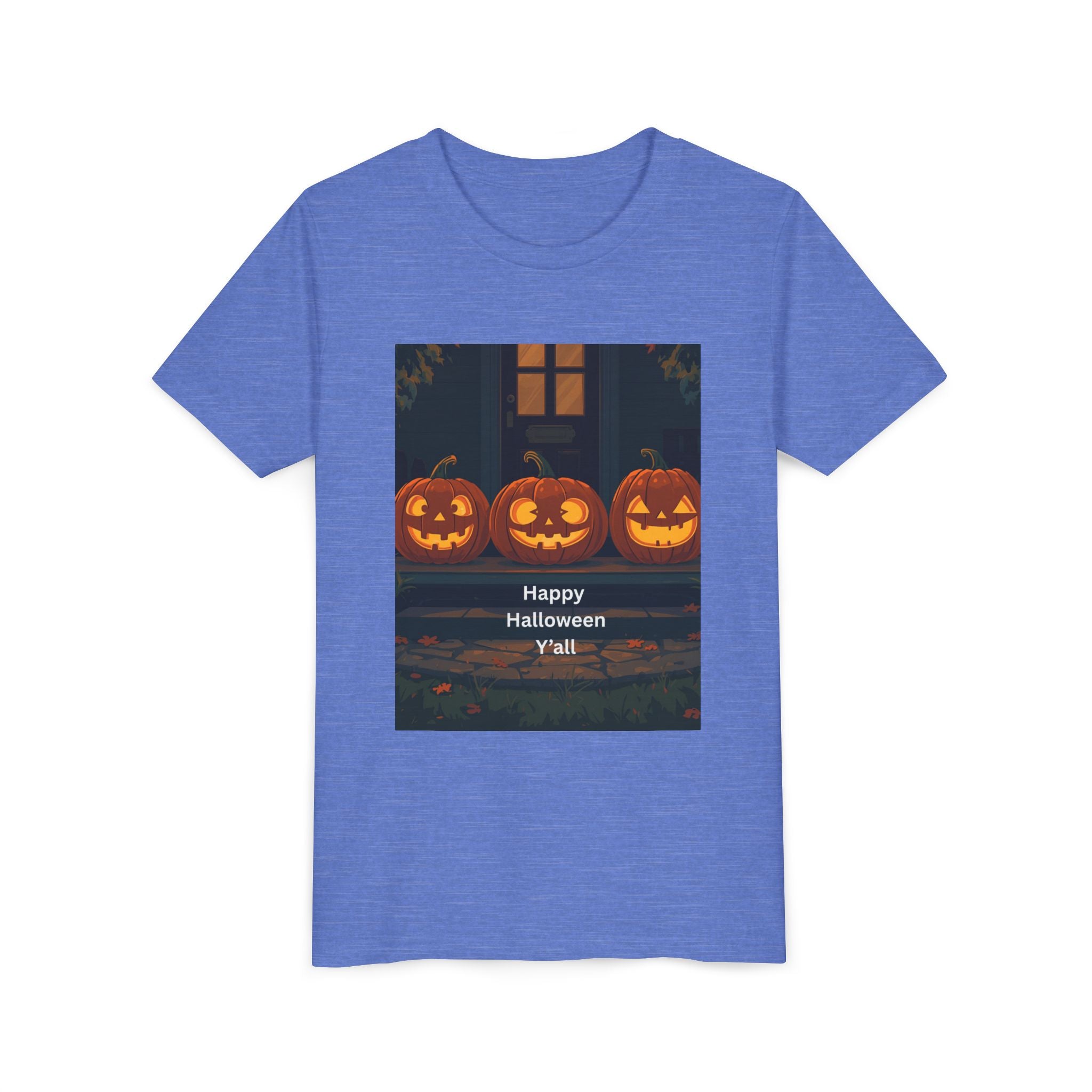 Halloween Pumpkin Youth Tee, Jack-o'-lantern Shirt, Trick or Treat Apparel, Spooky Kids T-Shirt, Halloween Costume Top