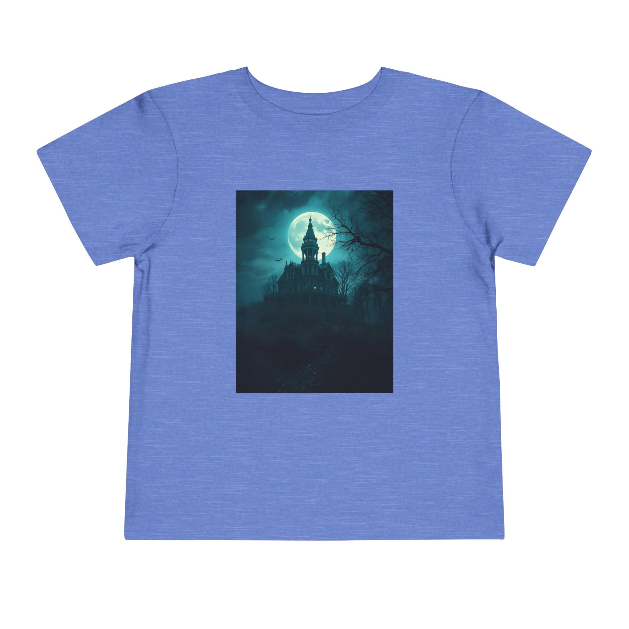 Haunted Moonlight Toddler Halloween Short Sleeve Tee, Ghostly Castle Shirt, Spooky Toddler Tee, Kids Halloween Costume Top, Fall Festivity Apparel