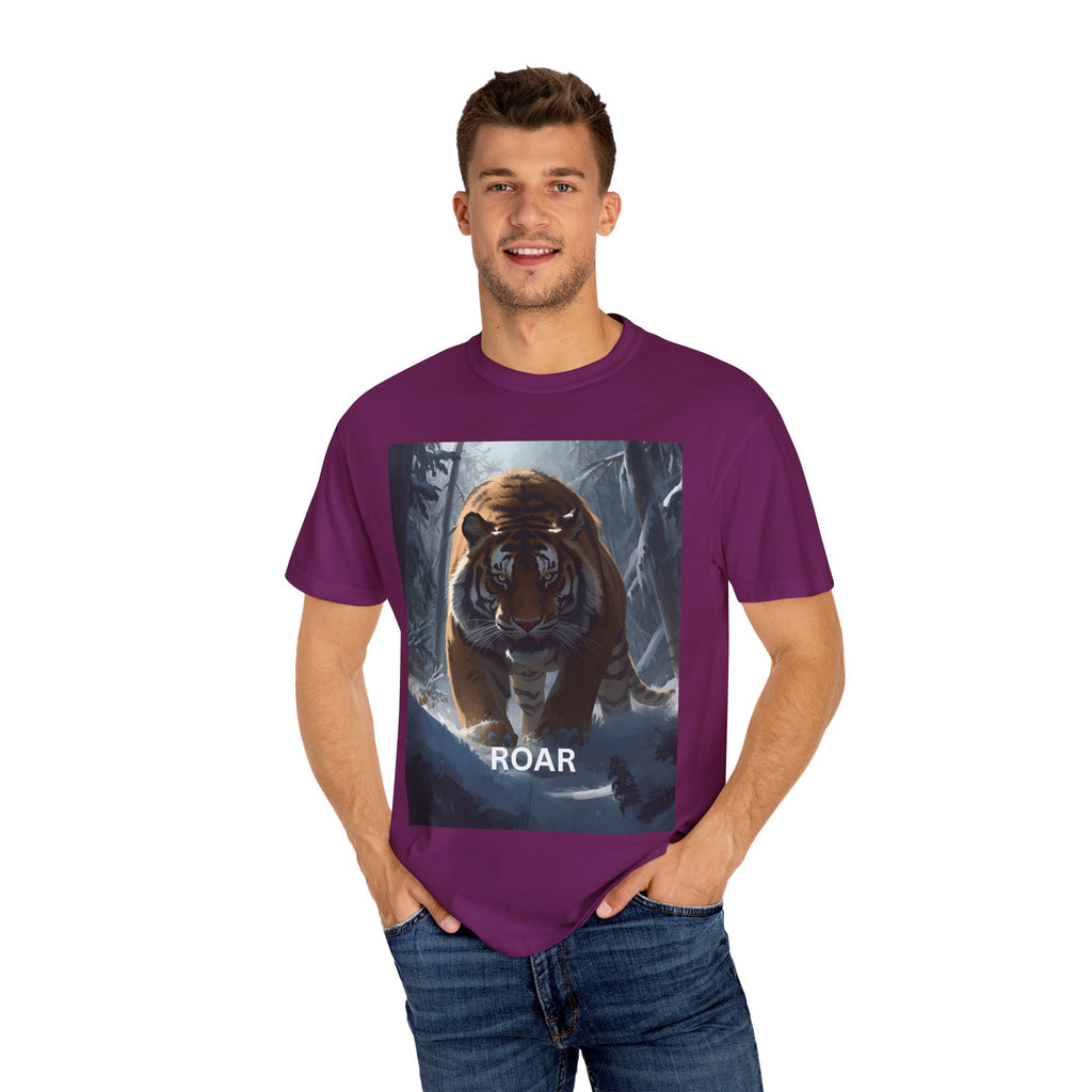 Fierce Tiger Roar Snow Graphic Tee, Eco-Friendly T-Shirt for Animal Lovers, Adventure Apparel, Gift for Wildlife Enthusiasts, Casual Wear