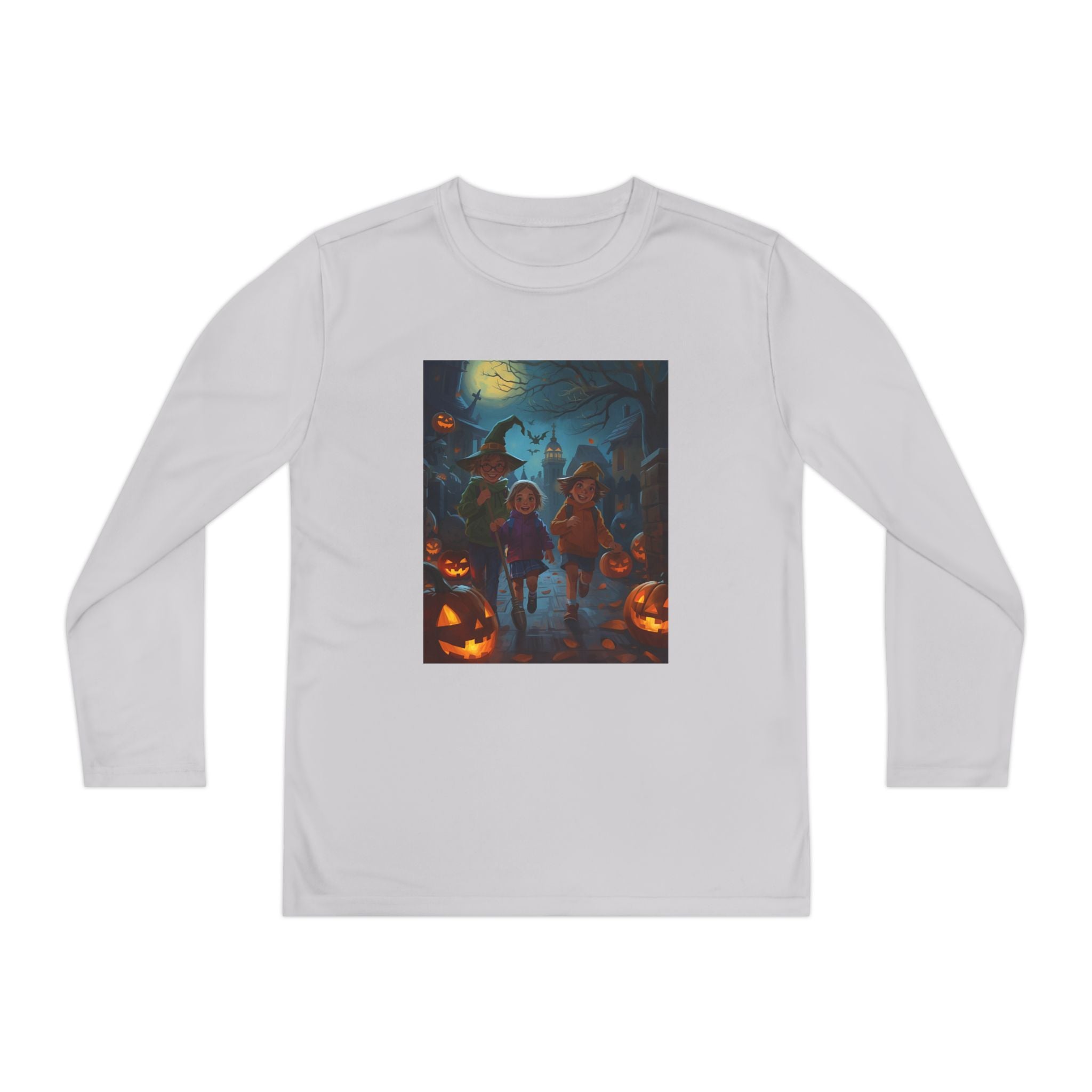 Halloween Themed Youth Long Sleeve Halloween Tee, Spooky Costume Shirt, Kids Trick or Treat Top, Fall Celebration Apparel, Halloween Party Wear