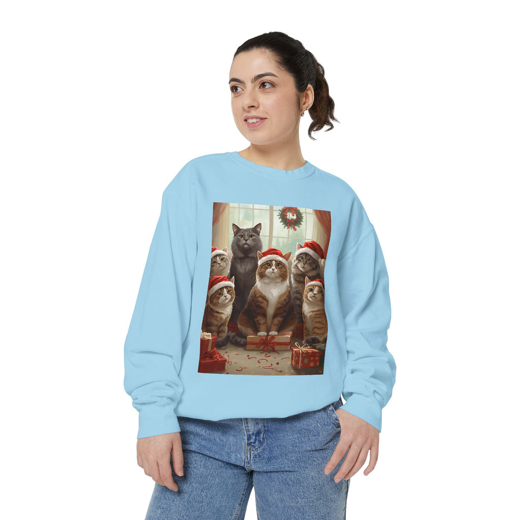 Cute Christmas Cat Festive Sweatshirt - Cozy Cat Christmas Pullover, Holiday Gift, Cat Lover Apparel, Unisex Sweatshirt, Cute Animal Sweater