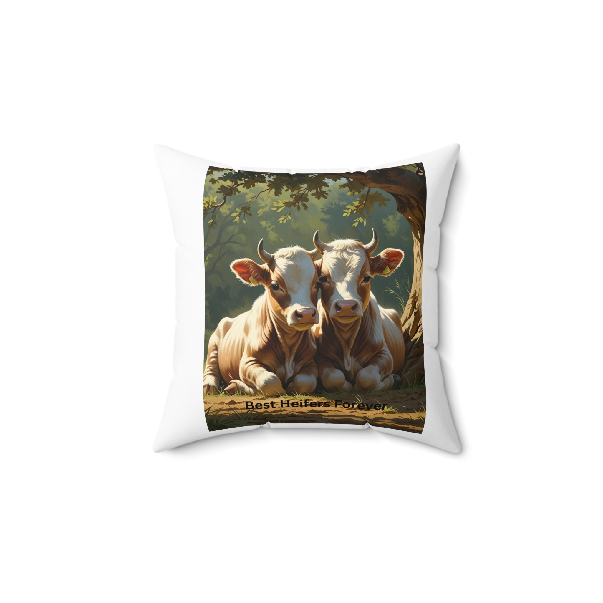 Cow-Themed Square Pillow, Farmhouse Decor, Best Heifers Forever, Animal Lover Cushion, Gift for Cow Enthusiasts, Rustic Home Accent