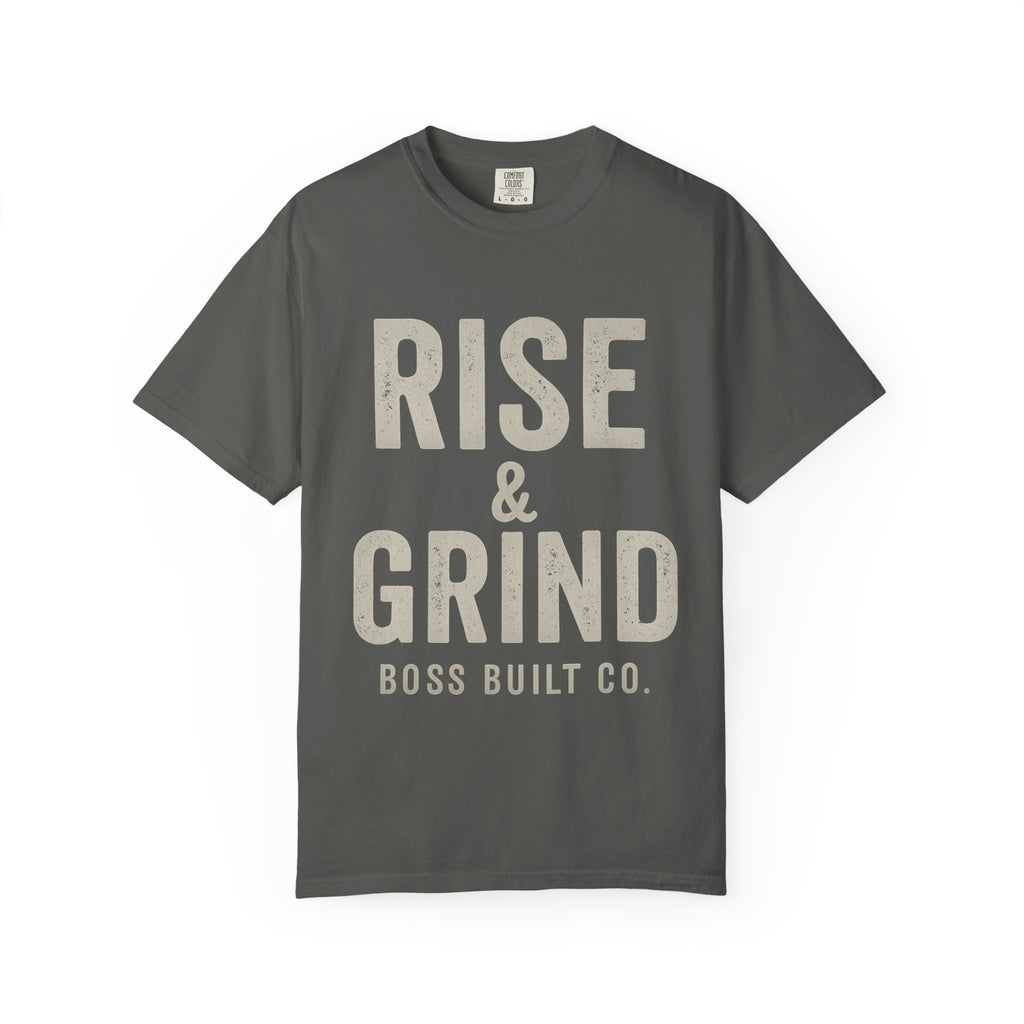 Boss Built Co Rise & Grind T-Shirt — Motivational Graphic Tee for Hustle Mindset