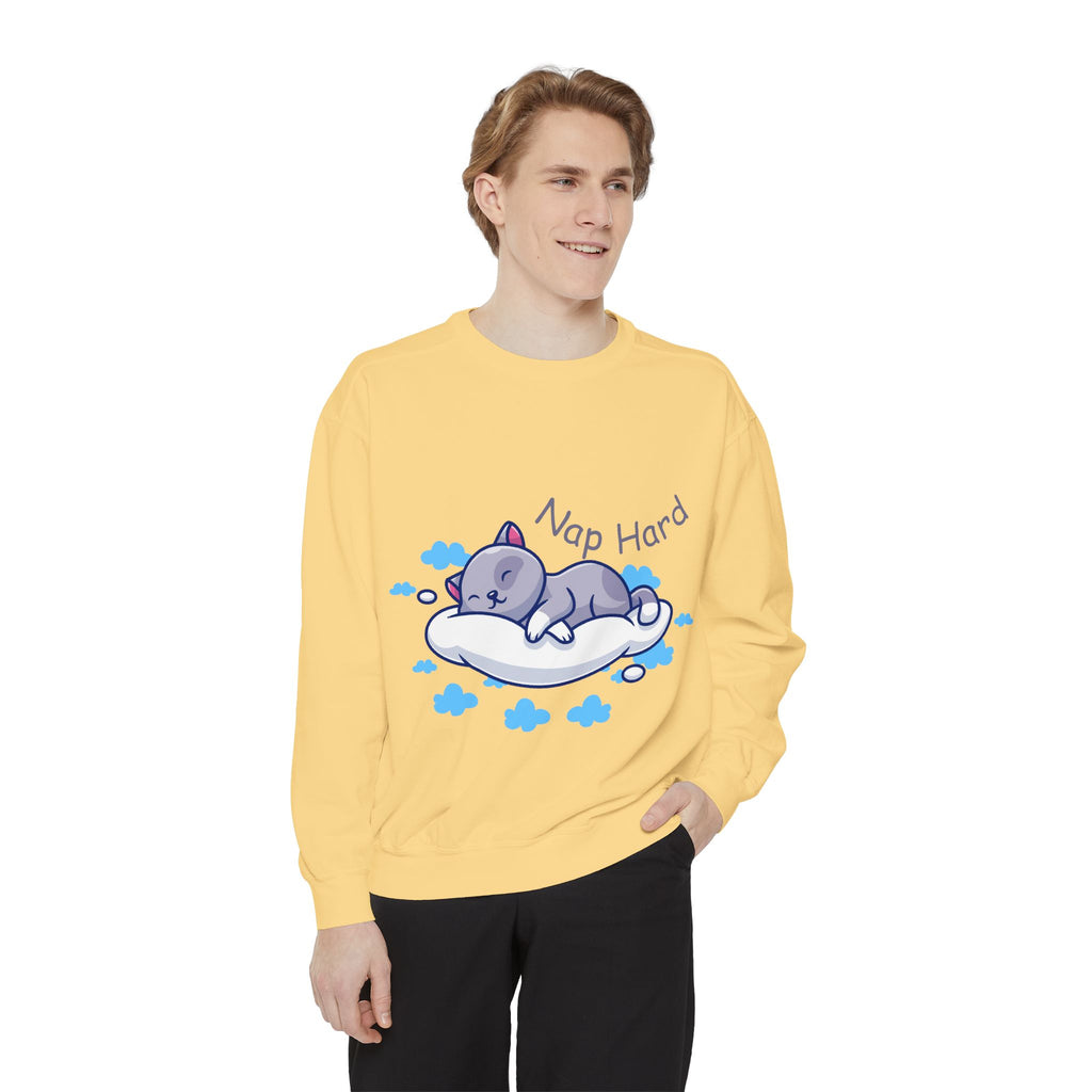 Cozy Cat Nap Hard Unisex Garment-Dyed Sweatshirt