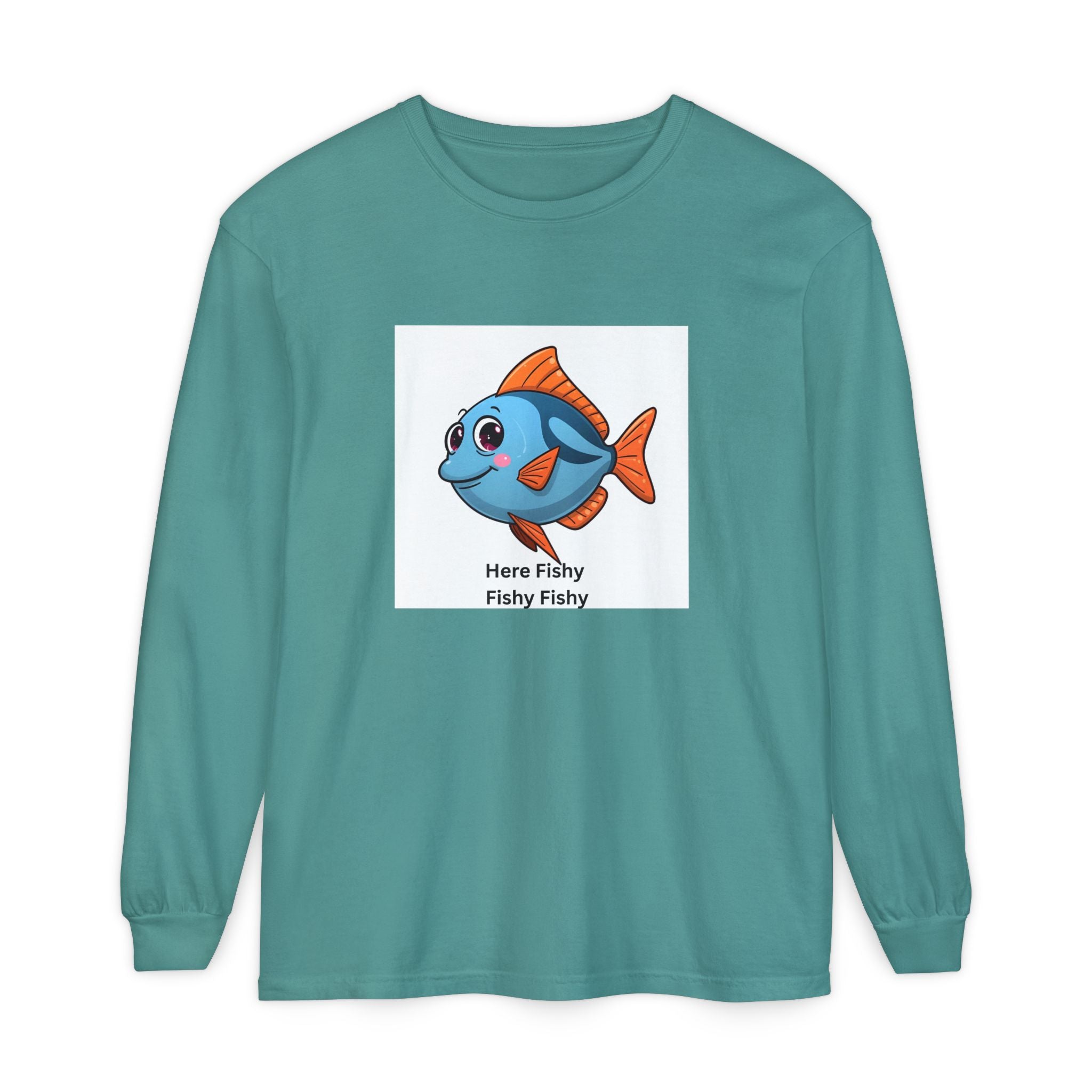 Here Fish Fishy Fishy Unisex Garment-dyed Long Sleeve T-Shirt