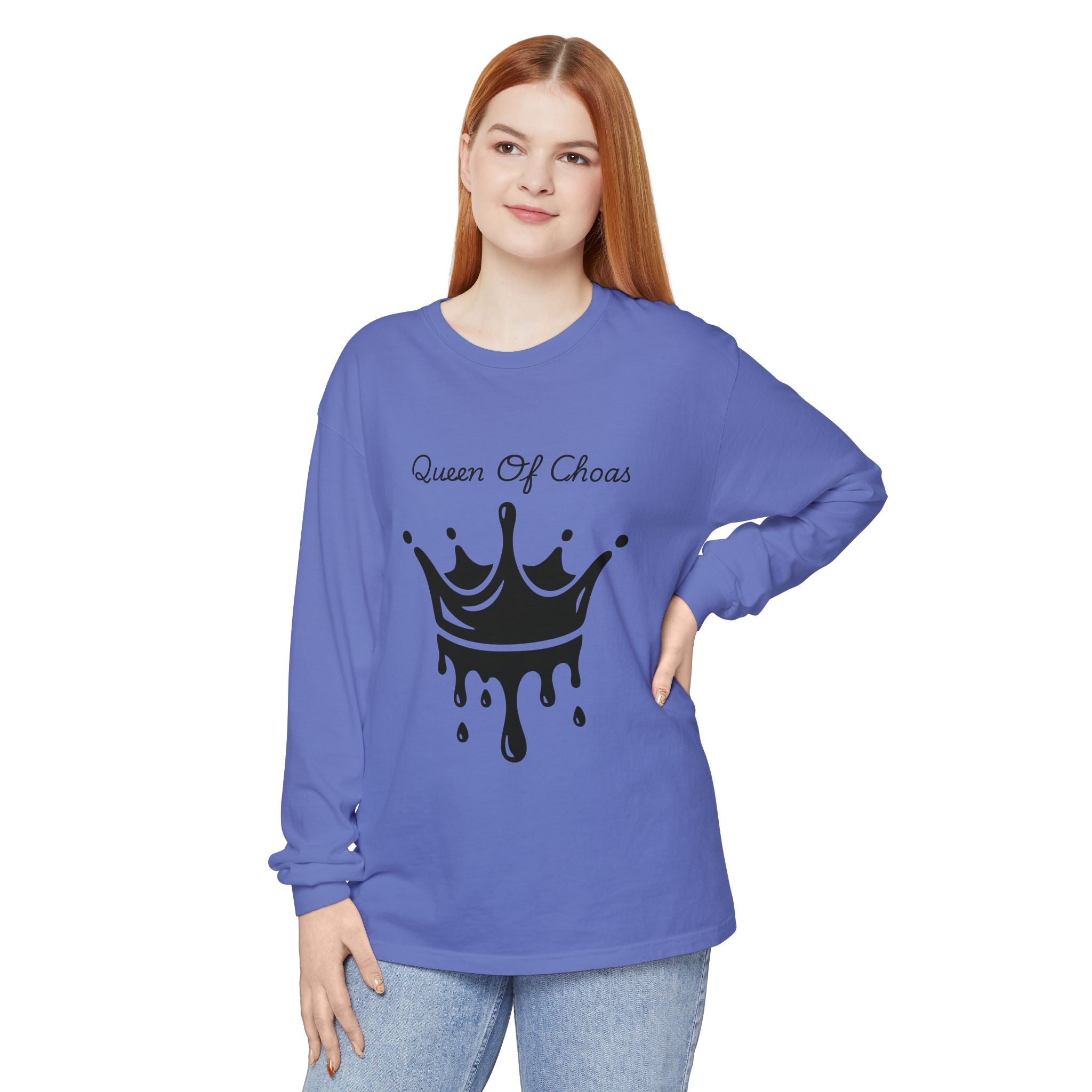 Queen of Chaos Long Sleeve T-Shirt - Stylish Unisex Apparel for Creative Souls, Casual Wear, Gift for Her, Birthday, Everyday Style