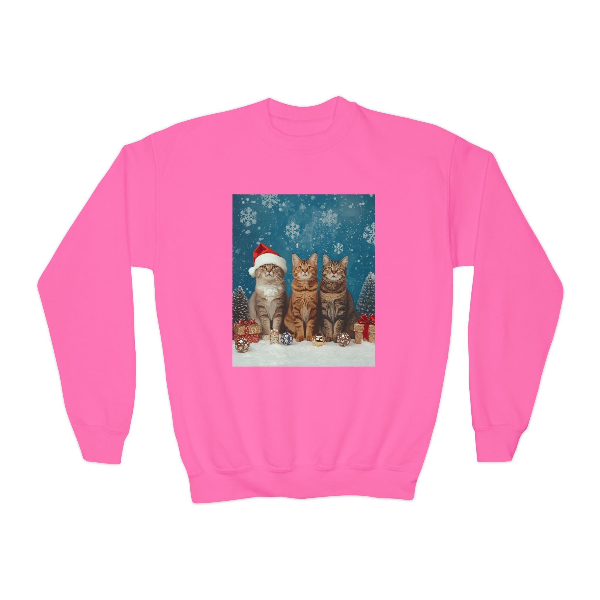 Cute Cat Festive Christmas Youth Crewneck Sweatshirt