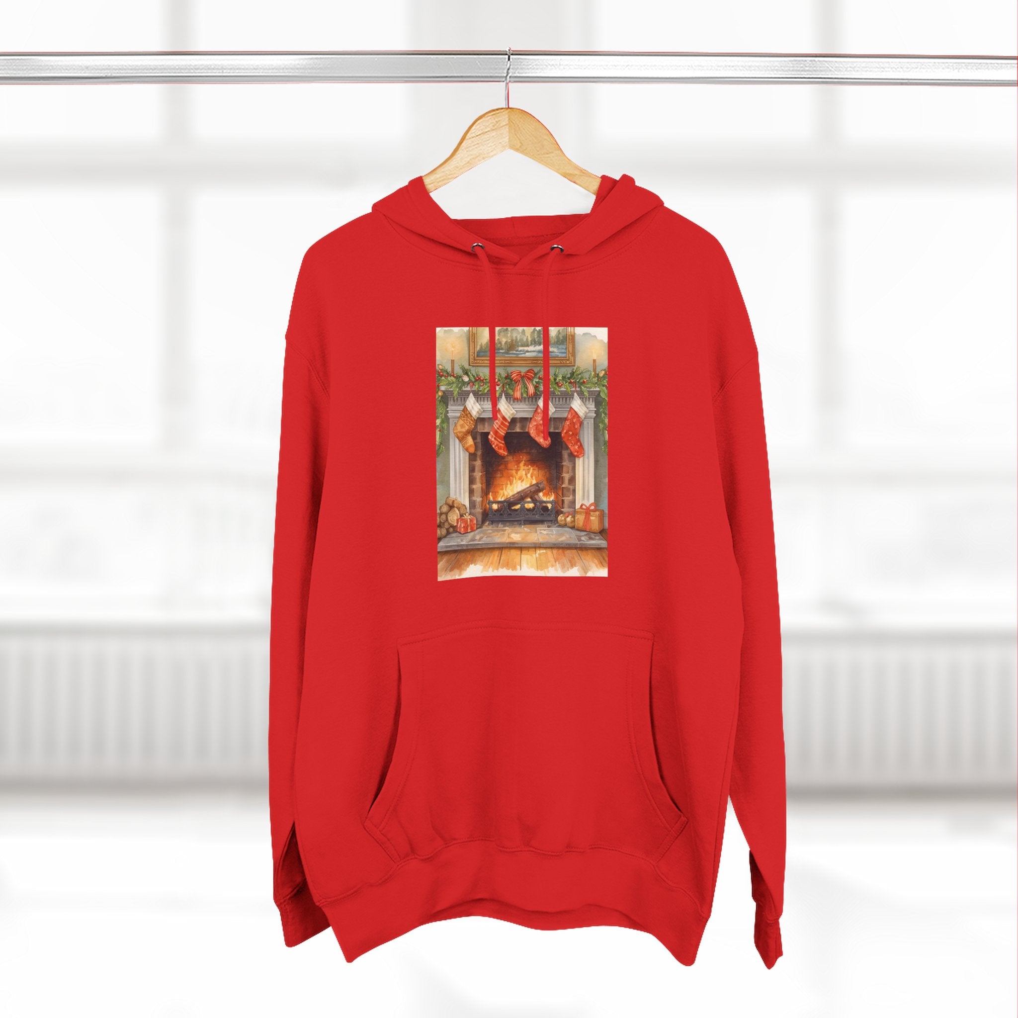Christmas Stocking Fireplace Three-Panel Fleece Hoodie
