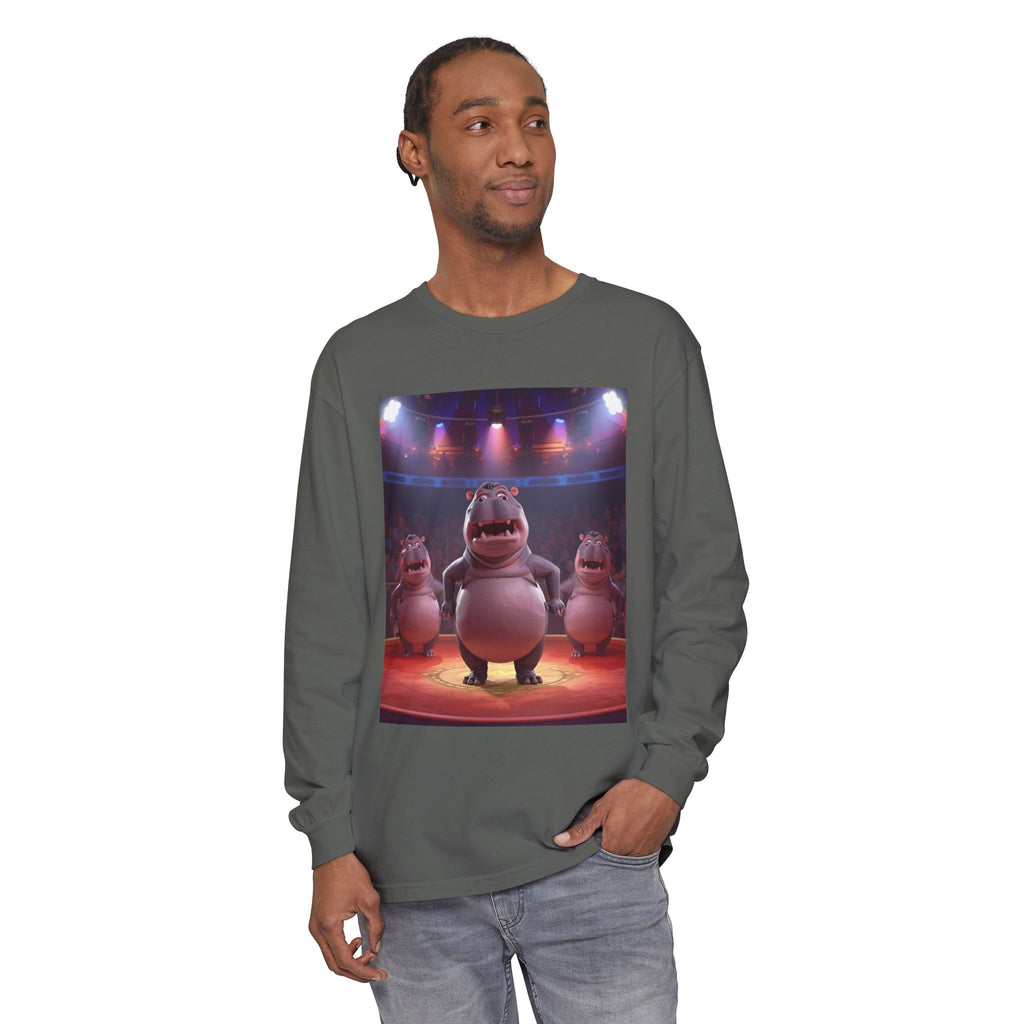 Hippo Funny Unisex Garment-dyed Long Sleeve T-Shirt