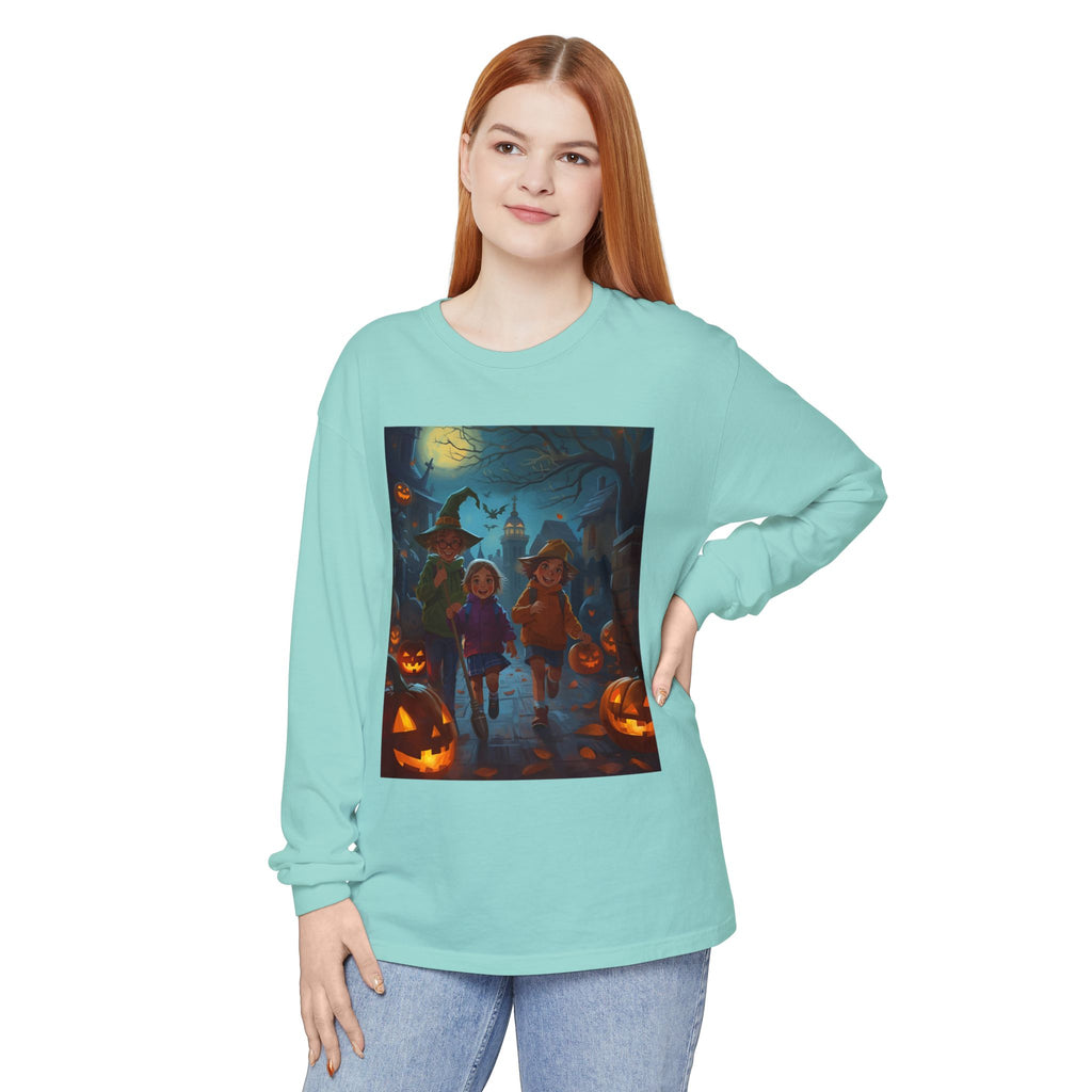 Halloween Themed Unisex Long Sleeve T-Shirt, Spooky Autumn Apparel, Trick-or-Treat Shirt, Fall Fashion, Casual Halloween Outfits