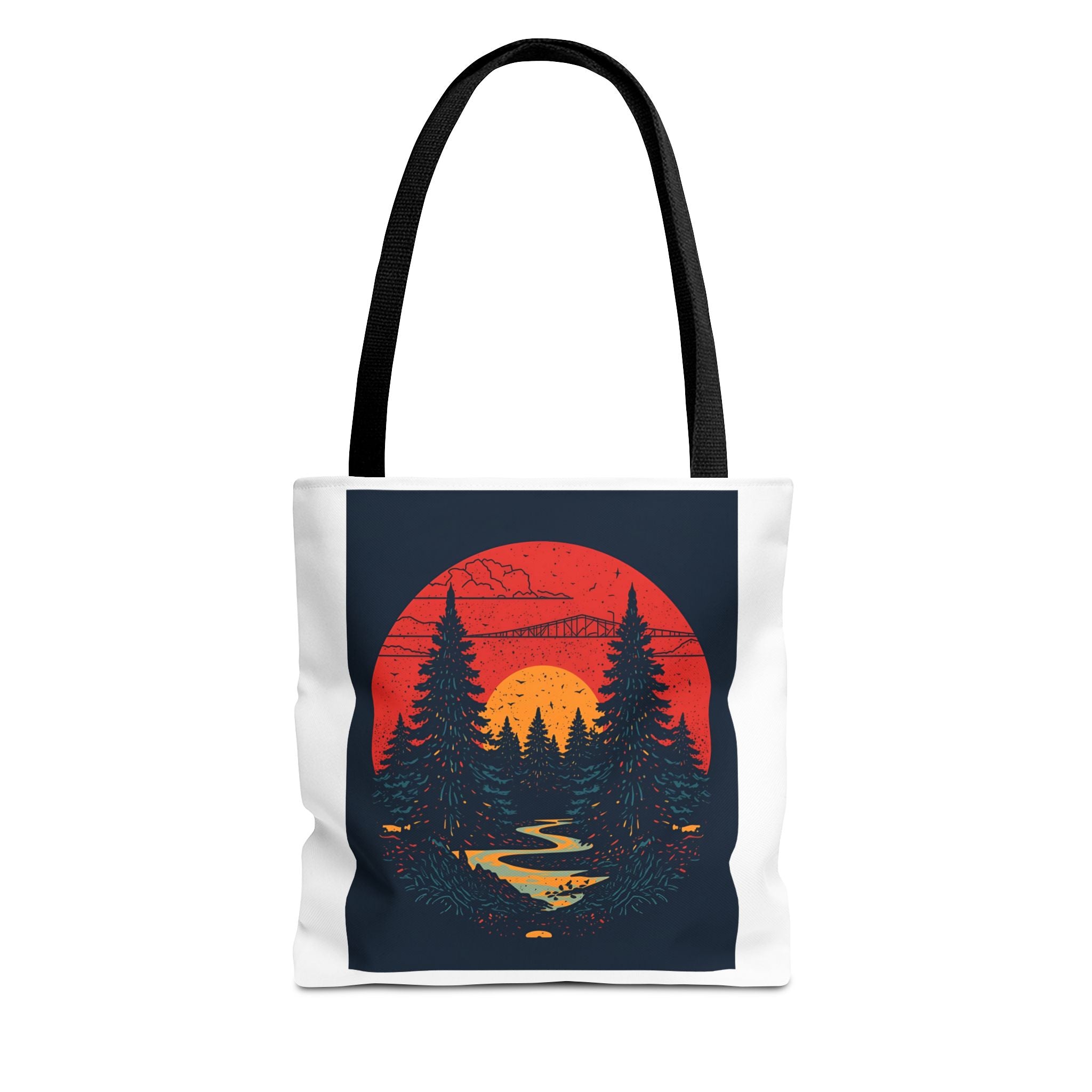 Nature-Inspired Tote Bag, Eco-Friendly Shopping Bag, Sunset Forest Design, Travel Companion, Gift for Outdoors Lovers, Stylish Everyday Bag