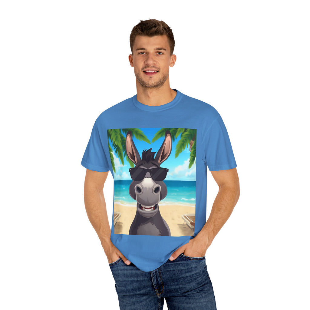 Chill Donkey Sunset T-Shirt, Unisex Summer Tee, Casual Beachwear, Gift for Animal Lovers, Fun Vacation Shirt