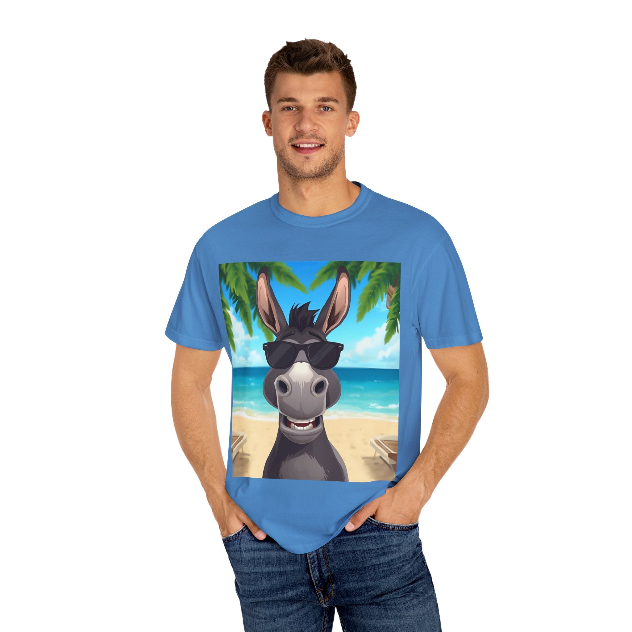Chill Donkey Sunset T-Shirt, Unisex Summer Tee, Casual Beachwear, Gift for Animal Lovers, Fun Vacation Shirt