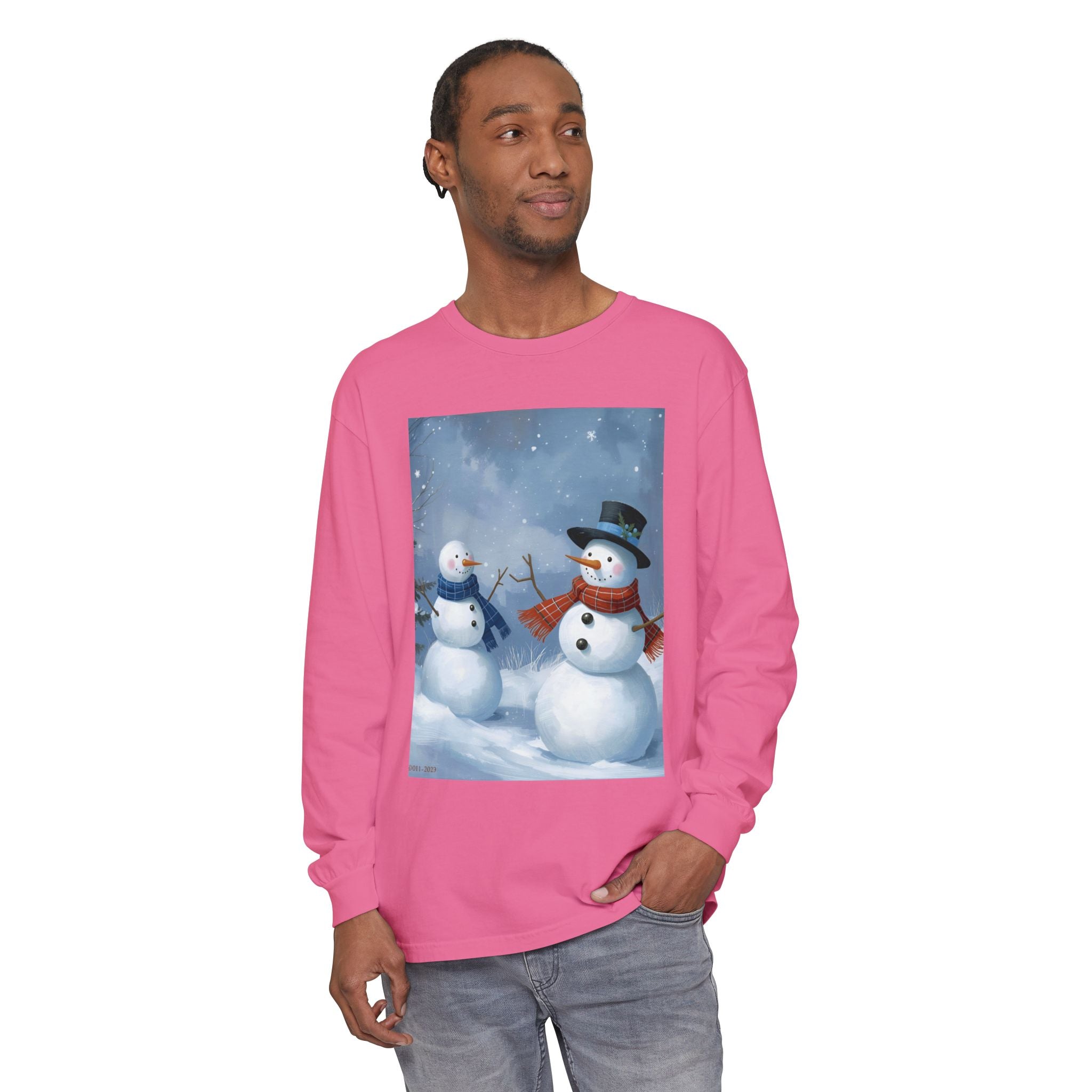 Christmas Snowman Family Unisex Garment-dyed Long Sleeve T-Shirt