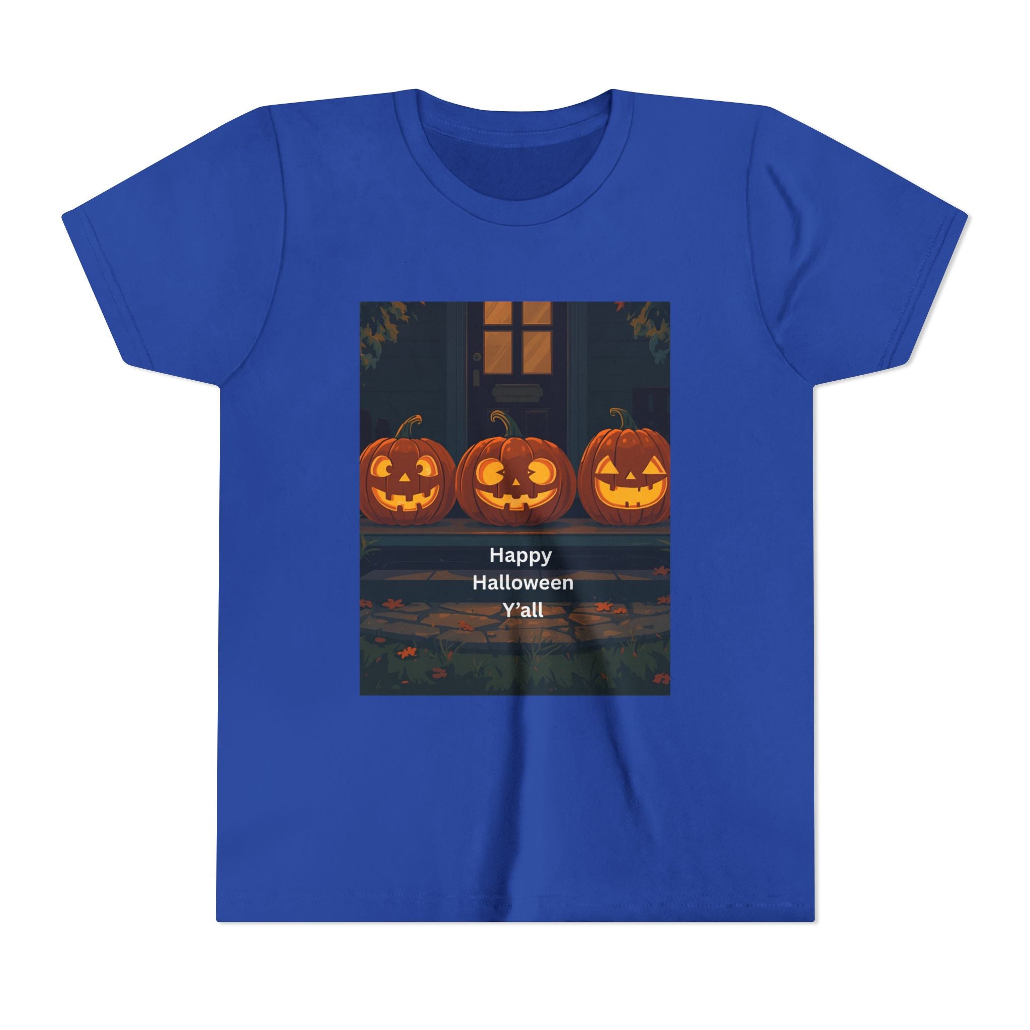 Halloween Pumpkin Youth Tee, Jack-o'-lantern Shirt, Trick or Treat Apparel, Spooky Kids T-Shirt, Halloween Costume Top