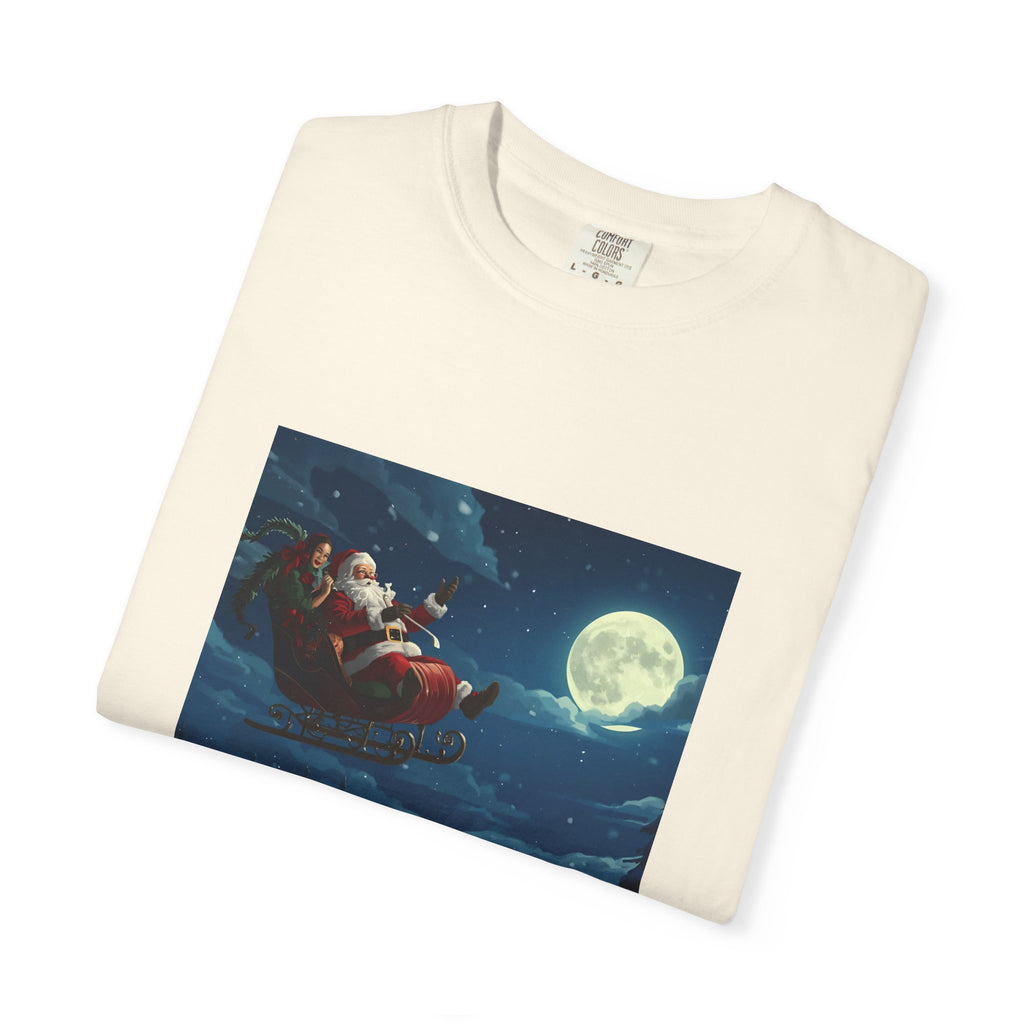 Christmas Santa Sleigh Unisex Garment-Dyed T-shirt