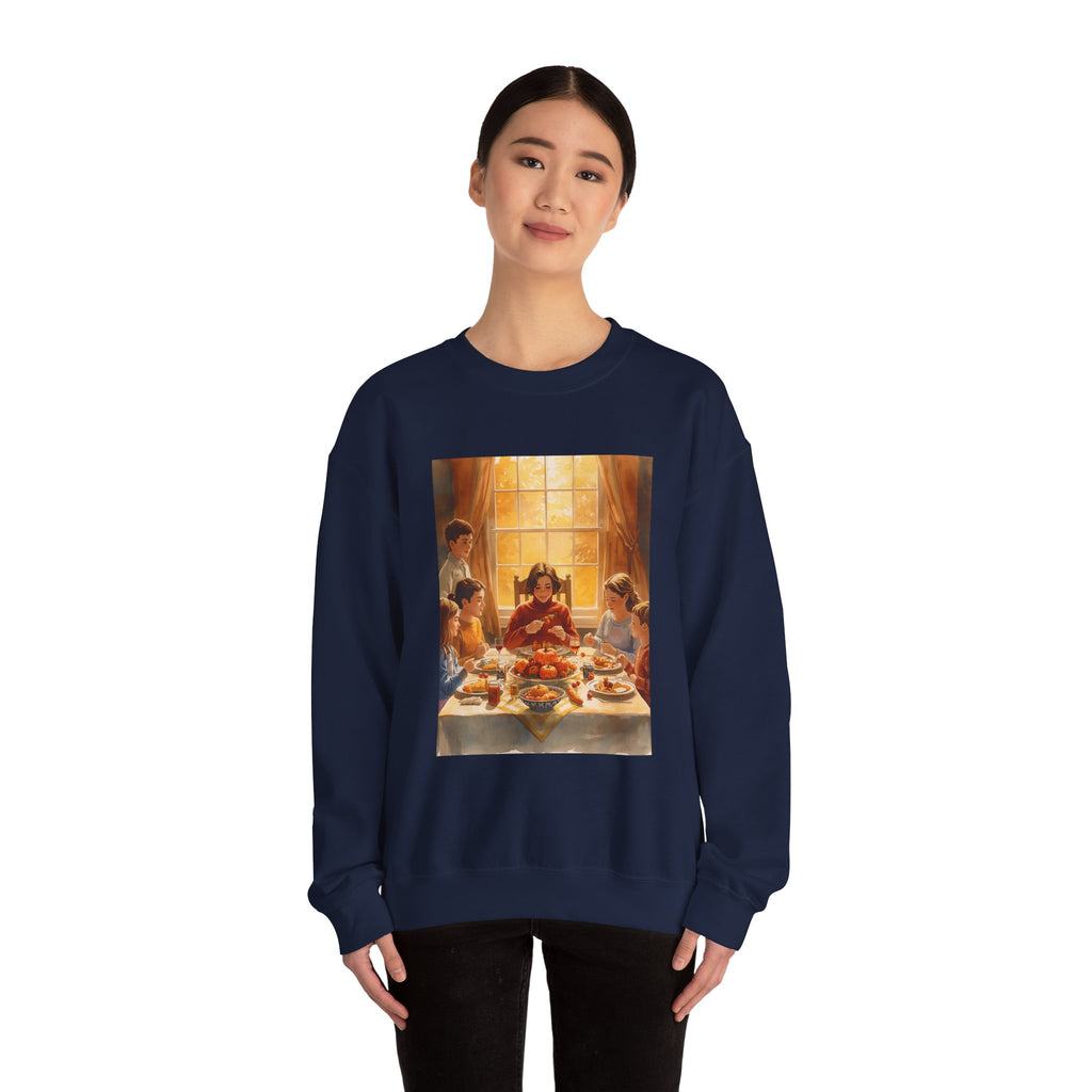 Cozy Family Dinner Crewneck Sweatshirt | Warm Winter Apparel, Casual Layering, Gift for Holidays, Family Gatherings, Nostalgic Artwork