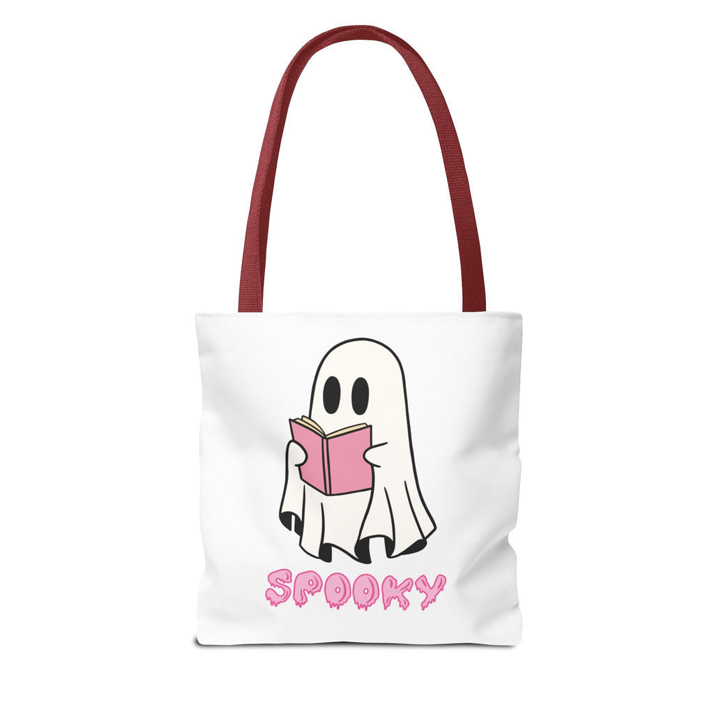 Spooky Ghost Reading Tote Bag | Halloween Accessory, Cute Book Lover Gift, Eco-Friendly, Shopping Bag, AOP Design
